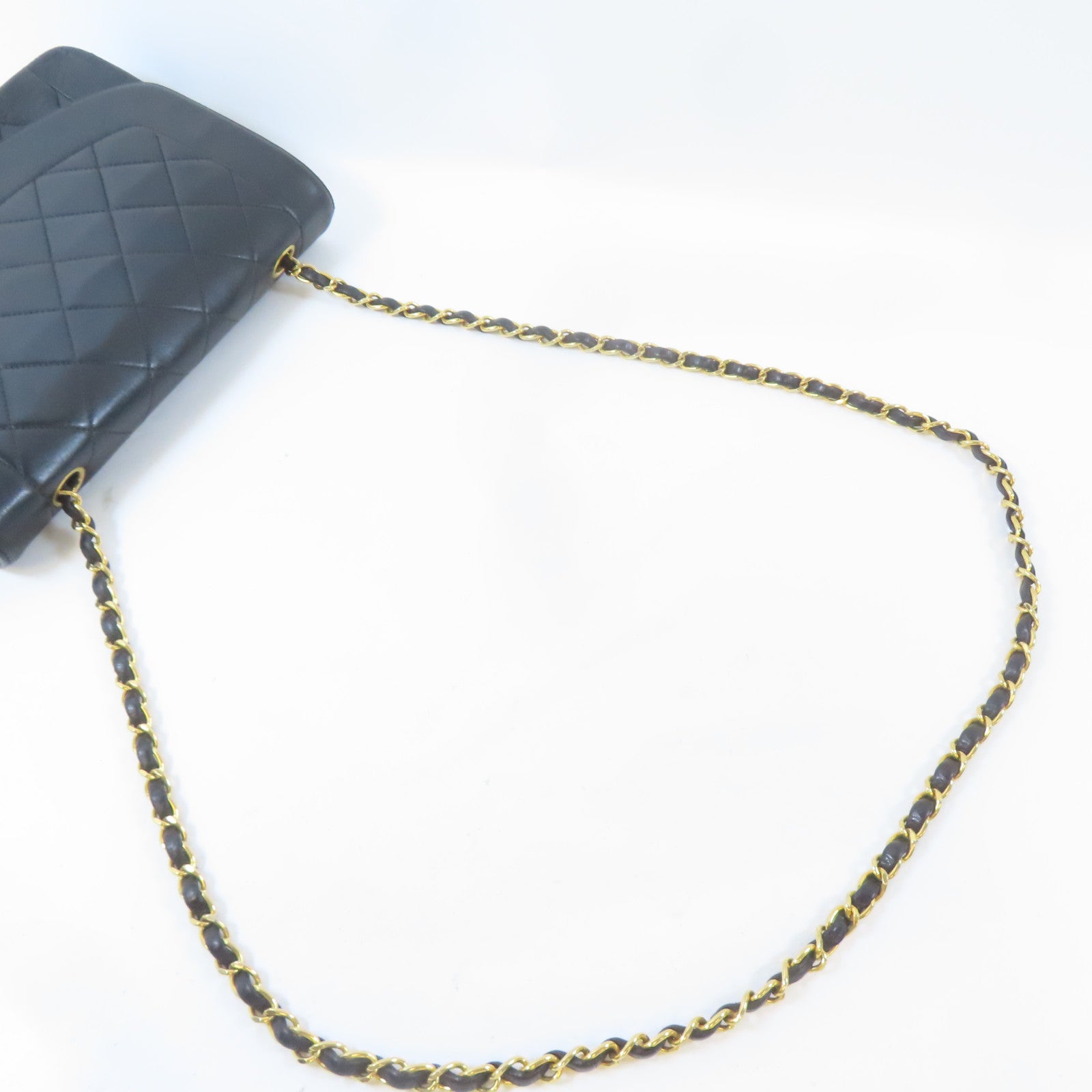 CHANEL 菱格羊皮皮革Diana金扣鏈帶肩背袋黑色