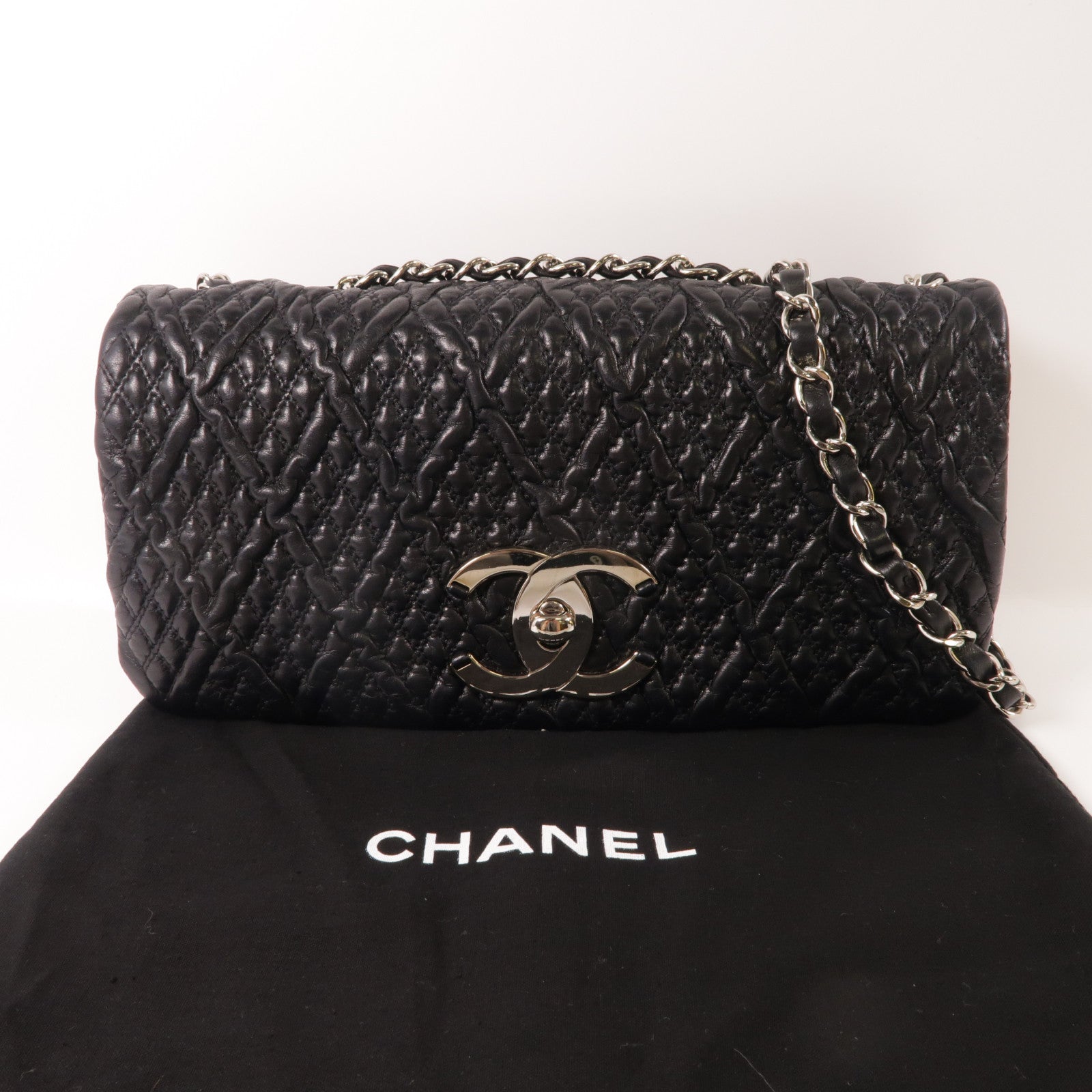 CHANEL 牛皮皮革Shoulder Bag銀扣鏈帶肩背袋