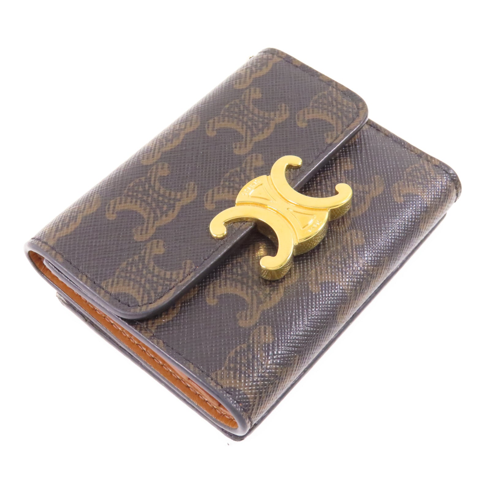 CELINE 塗層帆布Triomphe Trifold Wallet金扣錢包