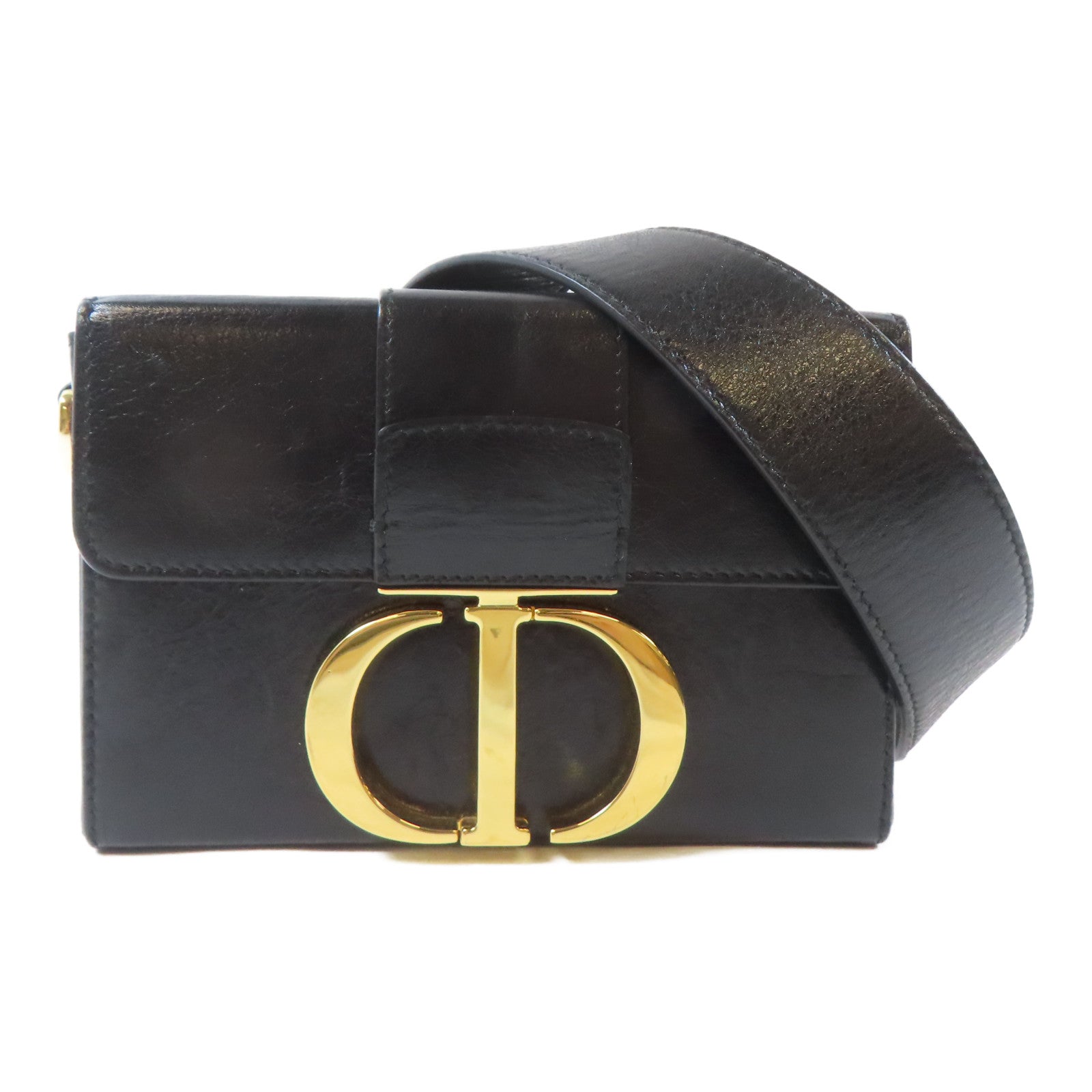Dior 牛皮皮革Mini Montaigne金扣肩背袋黑色
