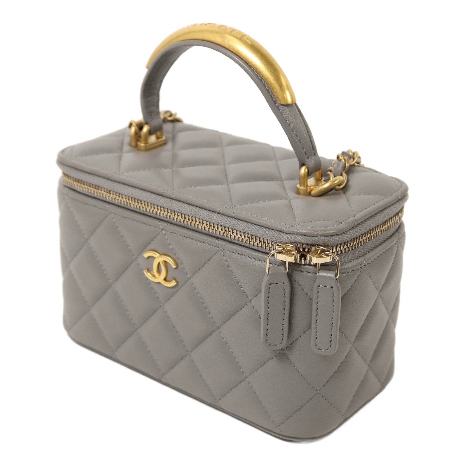 CHANEL 羊皮皮革Vanity Case金扣鏈帶手挽肩背兩用袋