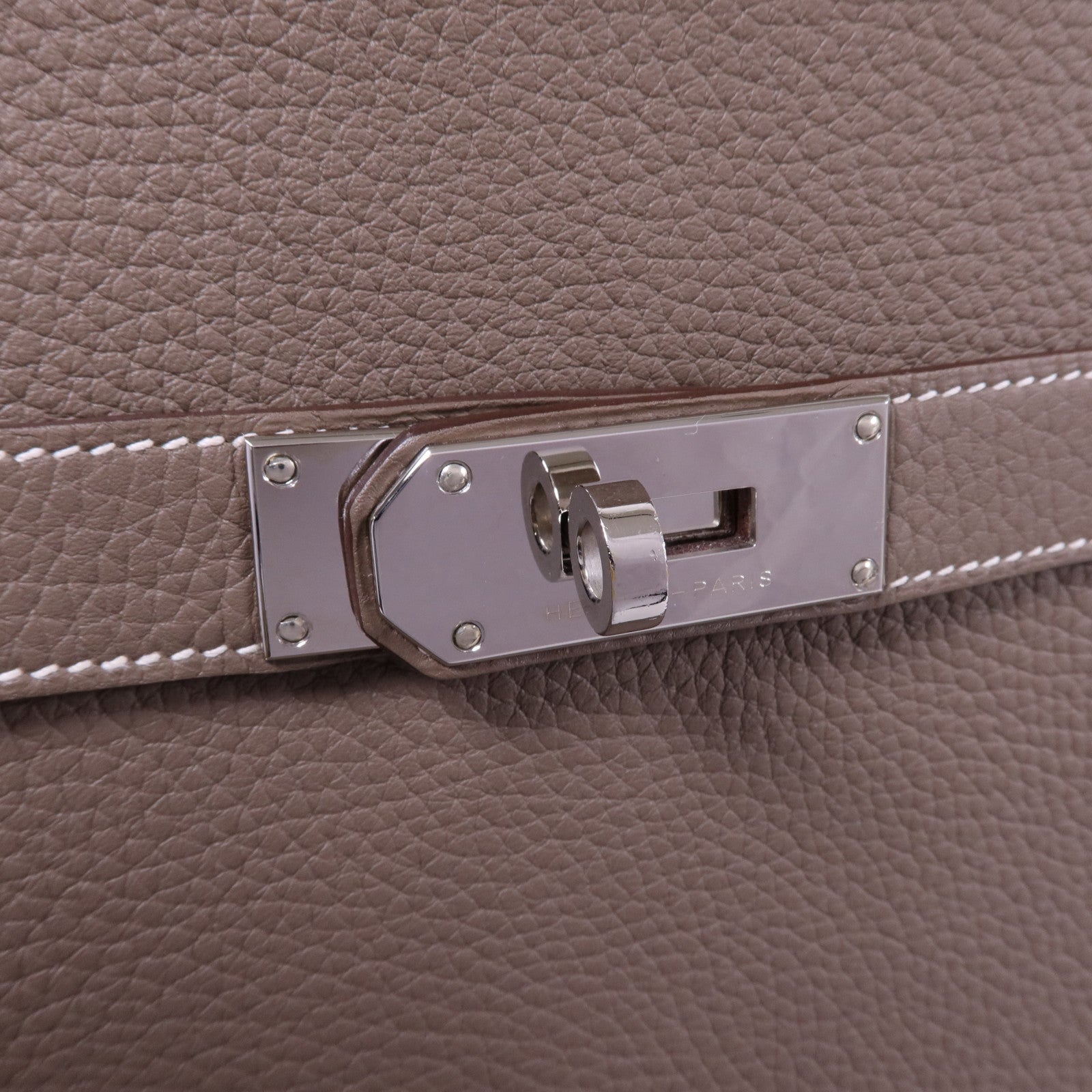 HERMES Clemence皮革Jypsiere 34銀扣肩背袋Etoupe