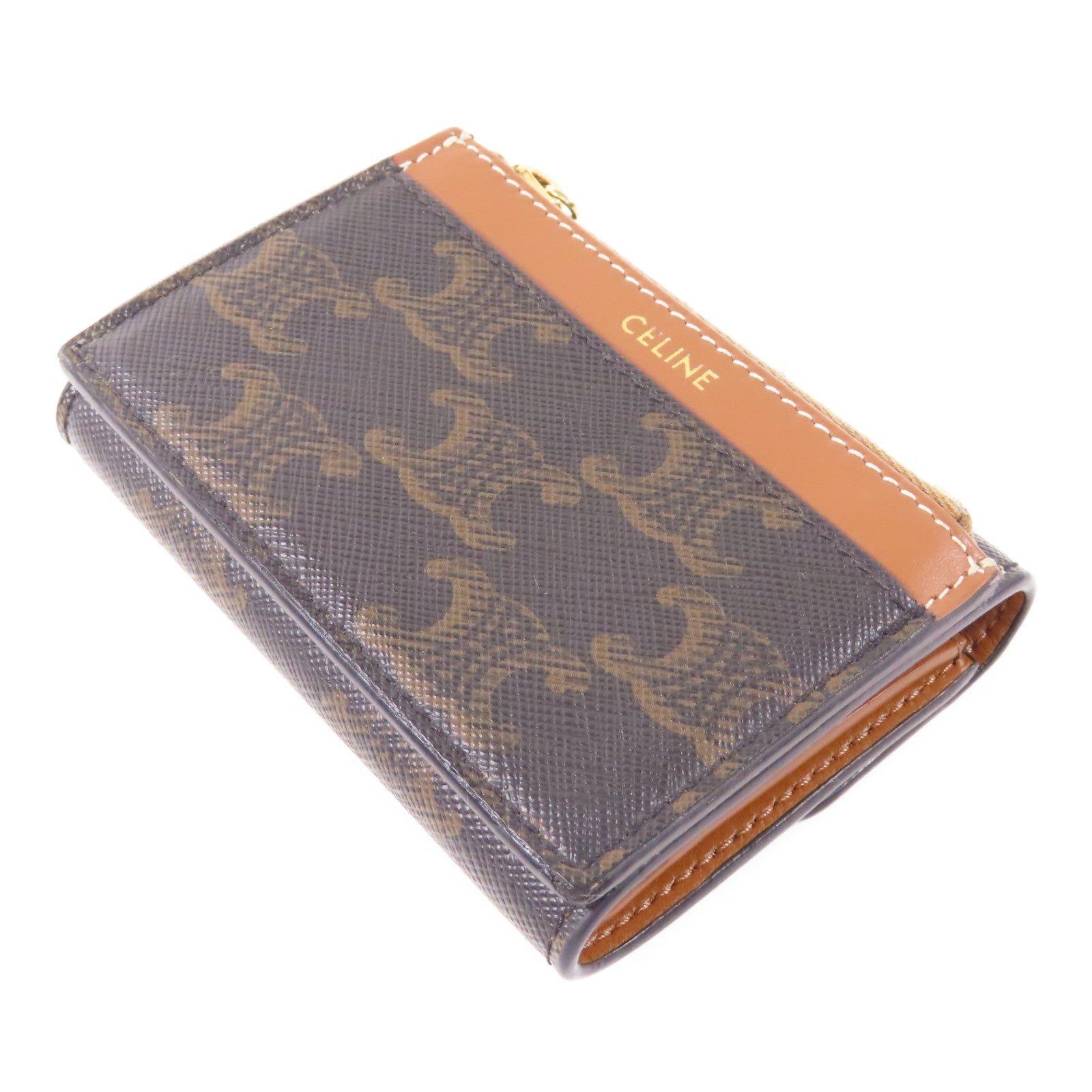 CELINE 塗層帆布Triomphe Trifold Wallet金扣錢包