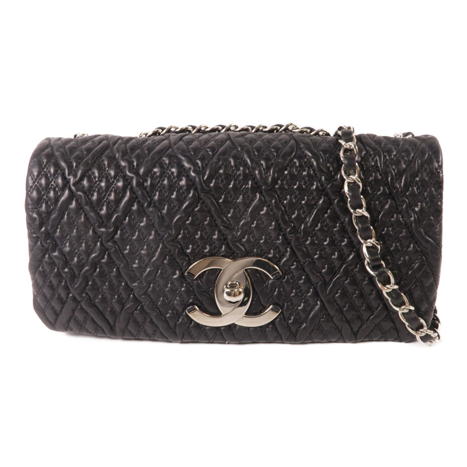 CHANEL 牛皮皮革Shoulder Bag銀扣鏈帶肩背袋