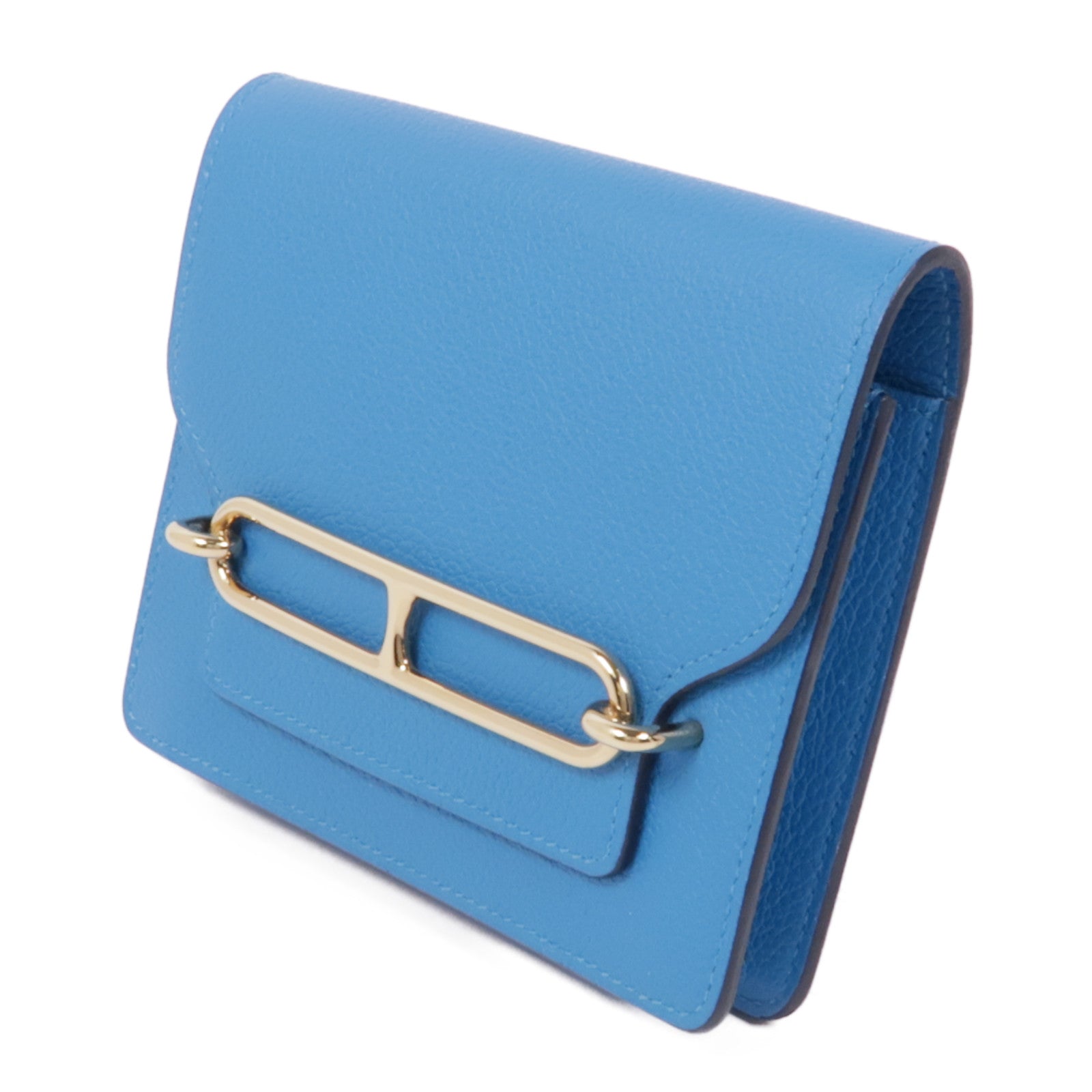HERMES Evercolor皮革Roulis Slim金扣錢包藍色
