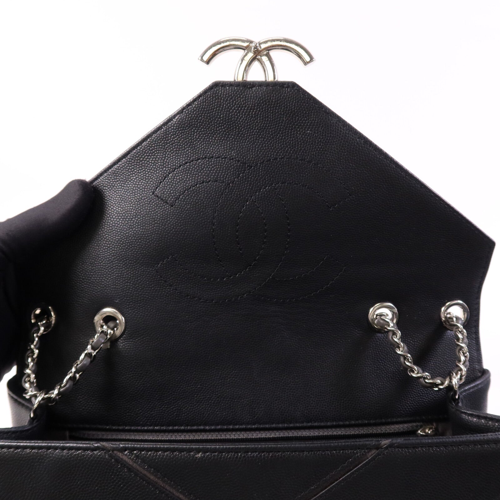 CHANEL 【激減優惠】牛皮皮革Shoulder Bag銀扣鏈帶肩背袋