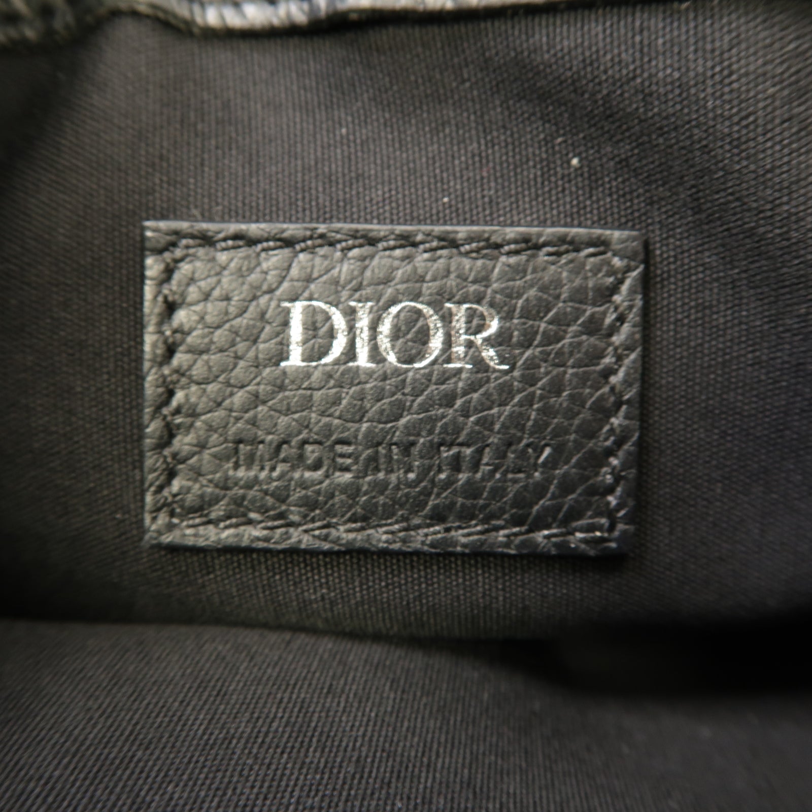 Dior 帆布/皮革Saddle Pouch Bag銀扣肩背袋黑色米色