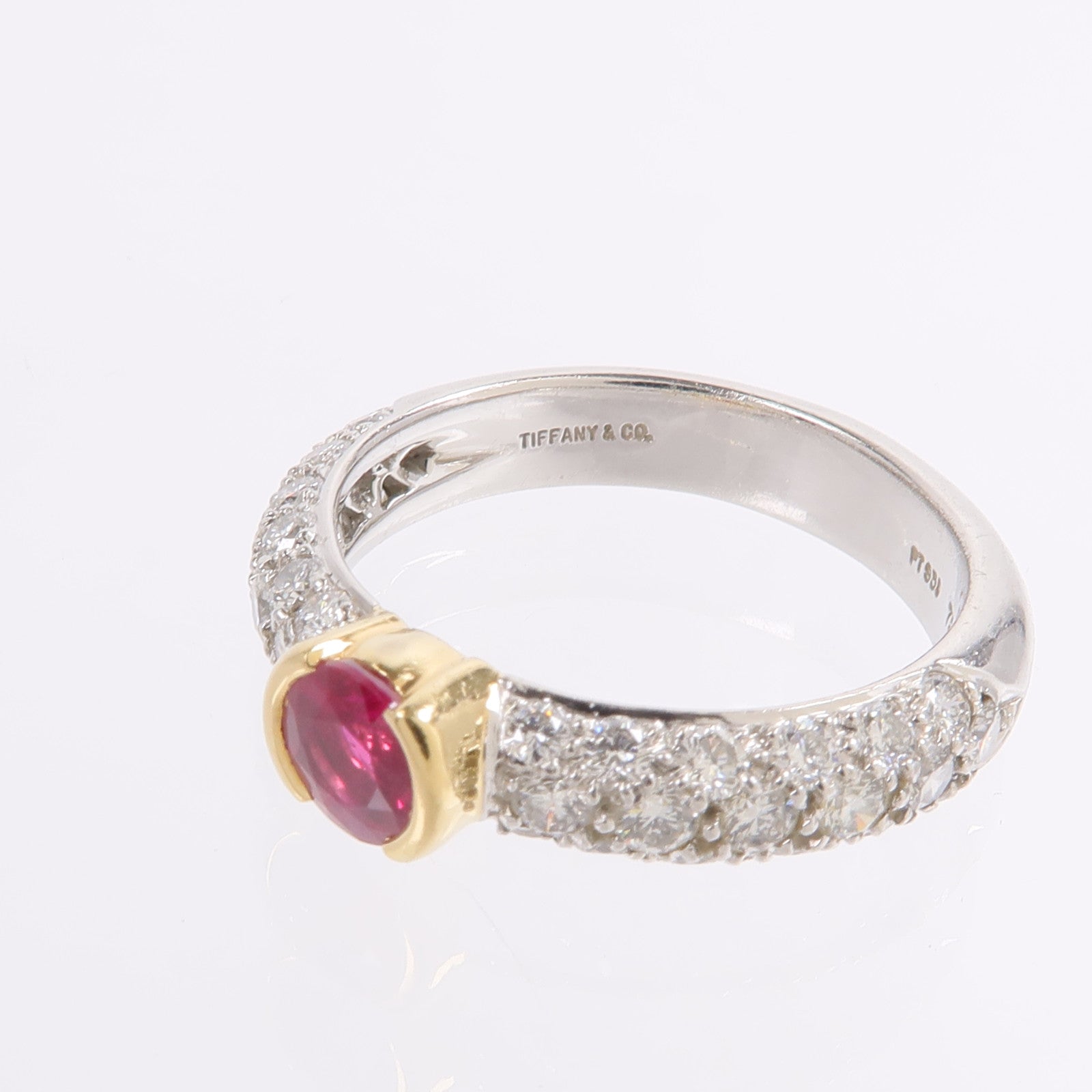 TIFFANY＆CO PT950鉑金/18K黃金Ruby Diamond Ring紅寶石/鑽石戒指