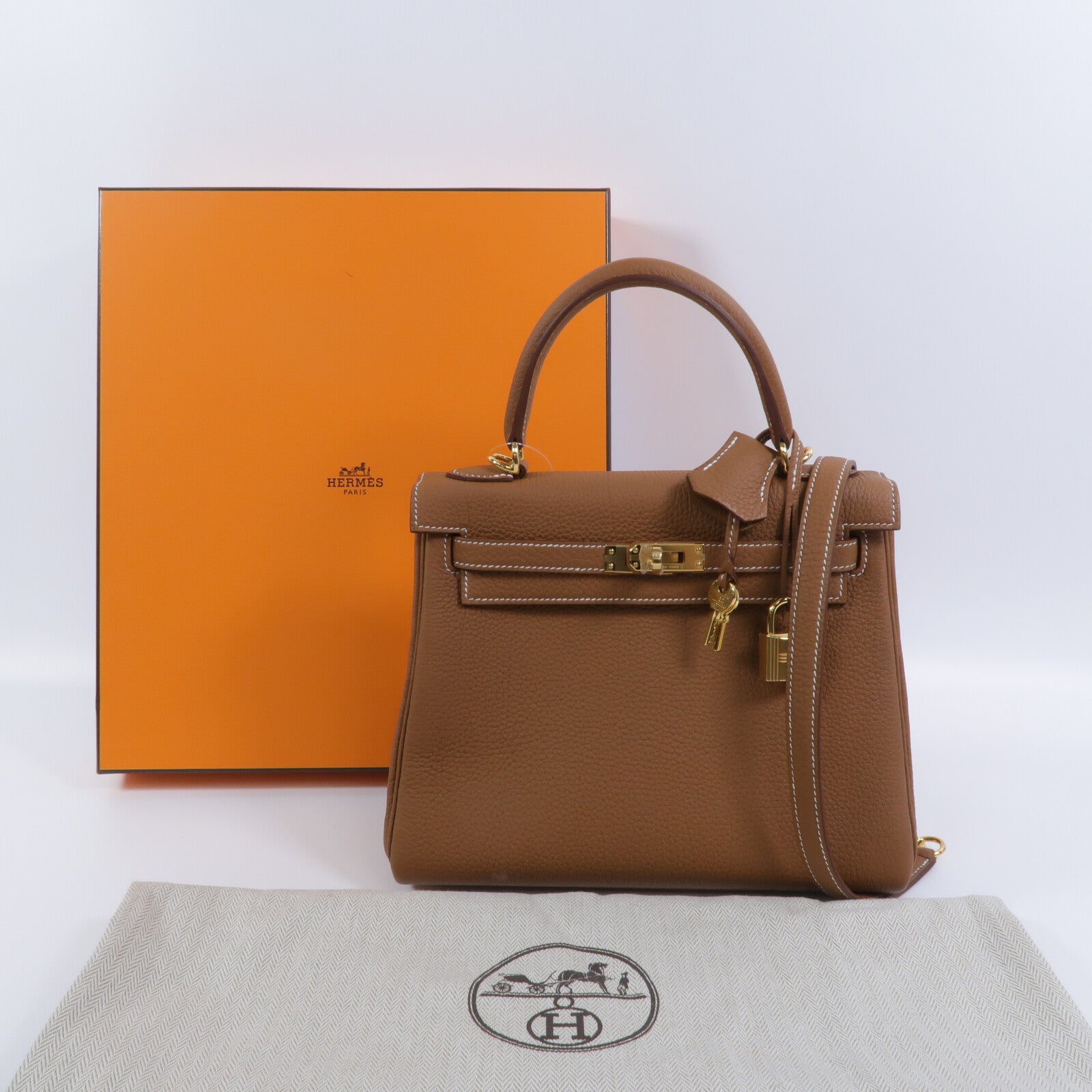 HERMES Togo皮革Kelly 25手挽肩背兩用袋Gold
