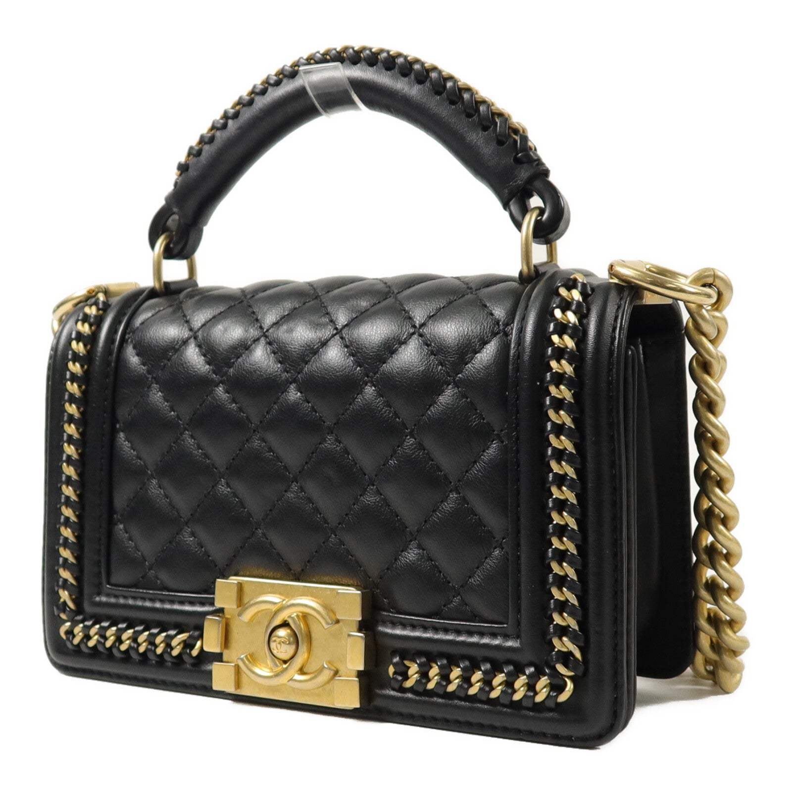 CHANEL 牛皮皮革Boy 20With Handle鏈帶肩背袋