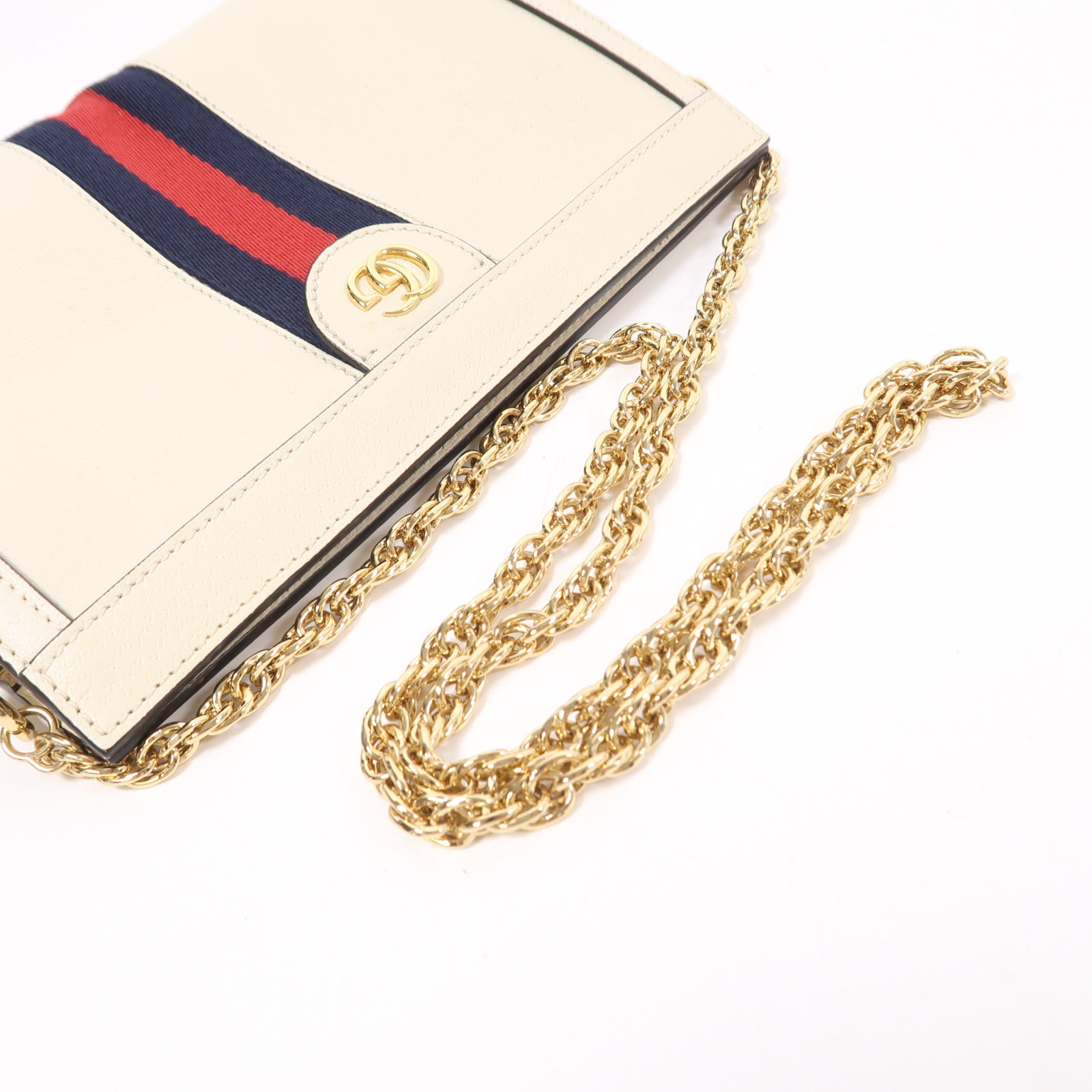 GUCCI GG GHW Ophidia GG Chain Shoulder Bag Calfskin Leather 503877 White