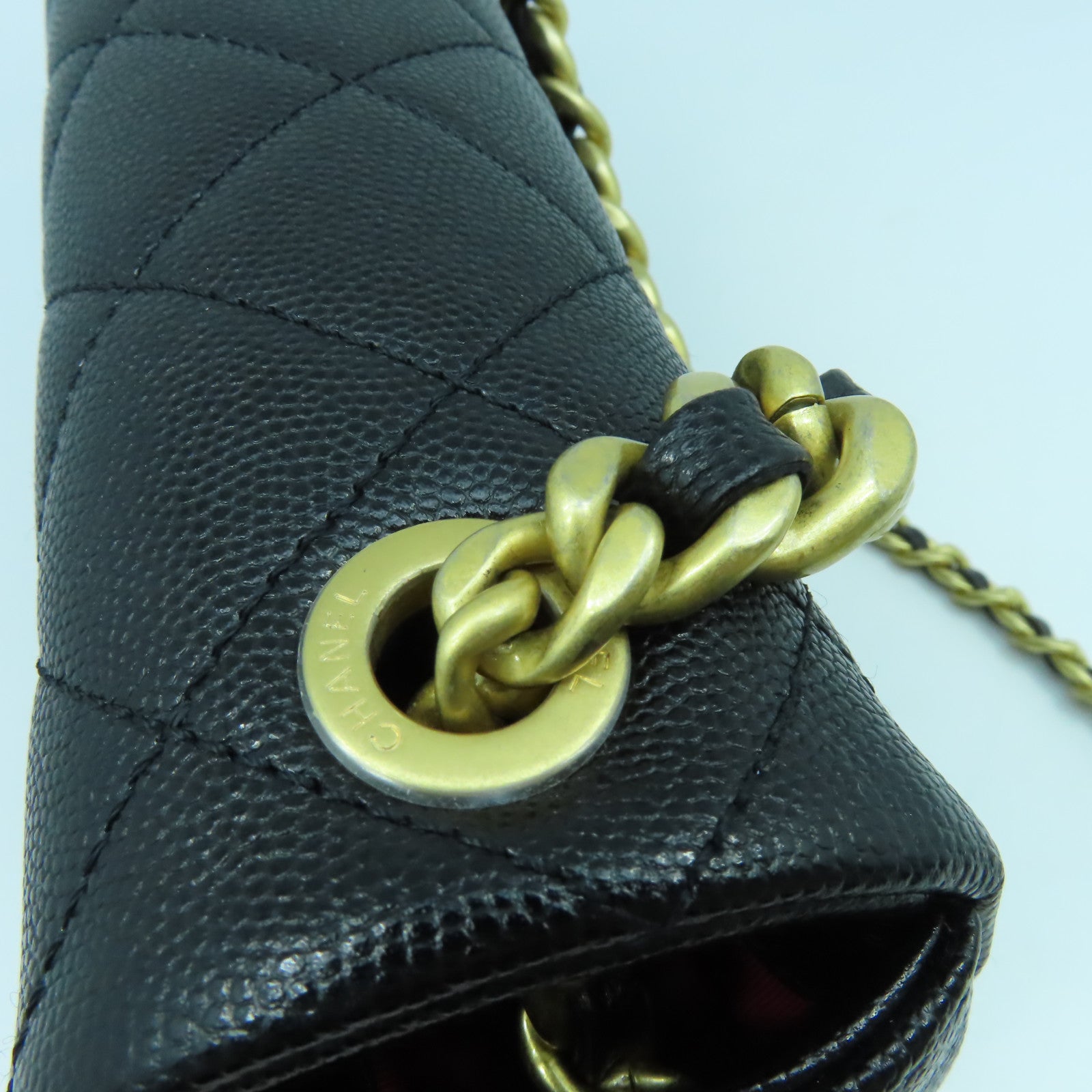 CHANEL 菱格Caviar皮革Flap Chain Shoulder Bag金扣手挽肩背兩用袋黑色