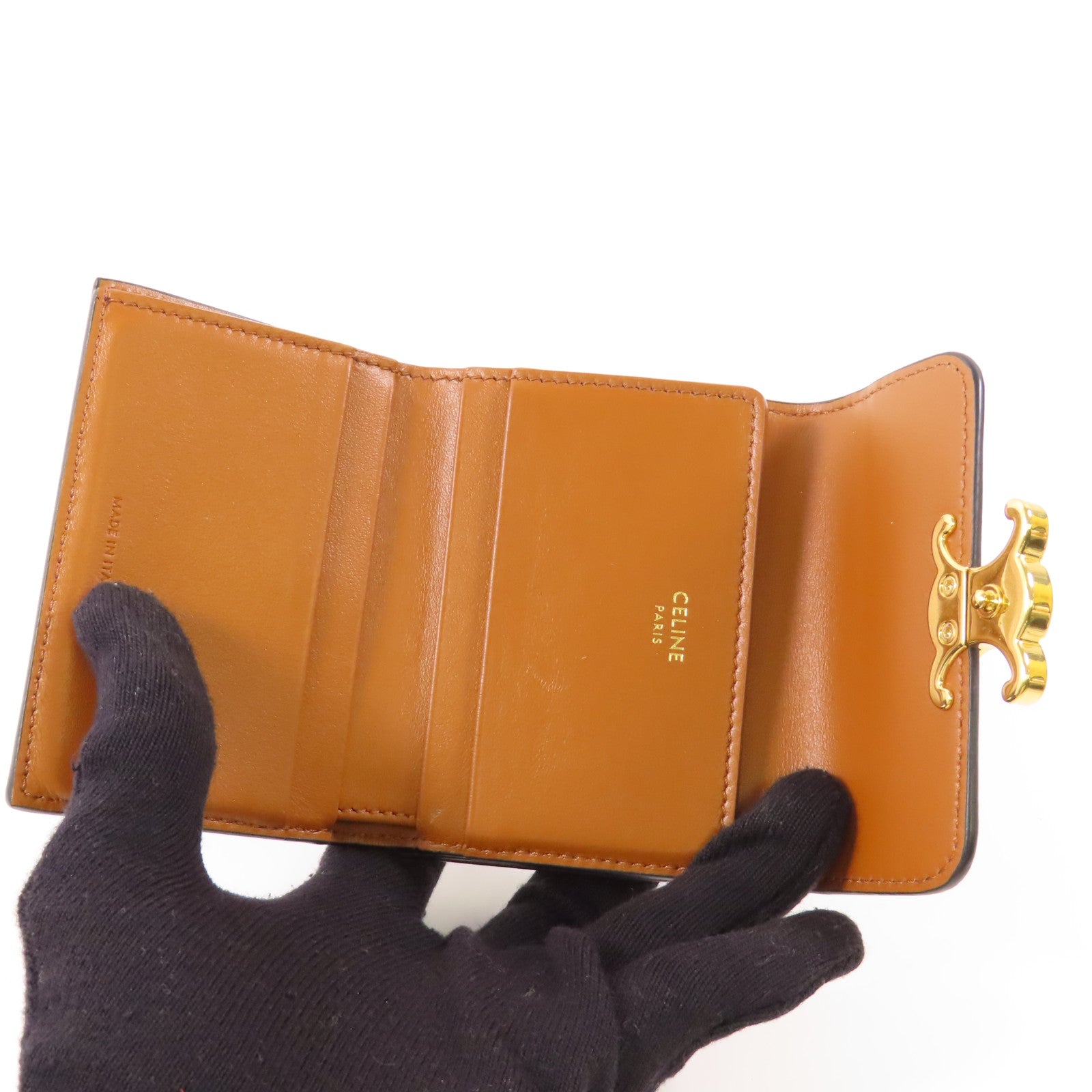 CELINE 塗層帆布Triomphe Trifold Wallet金扣錢包