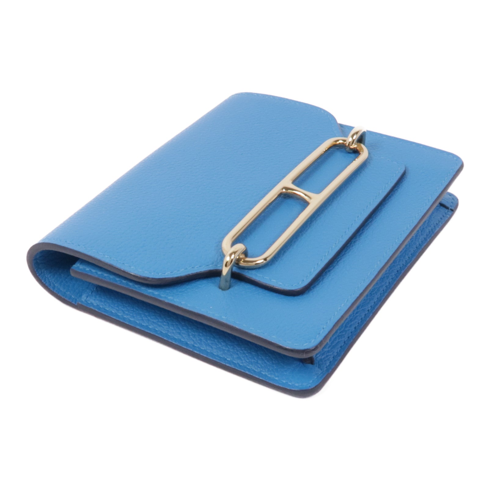 HERMES Evercolor皮革Roulis Slim金扣錢包藍色