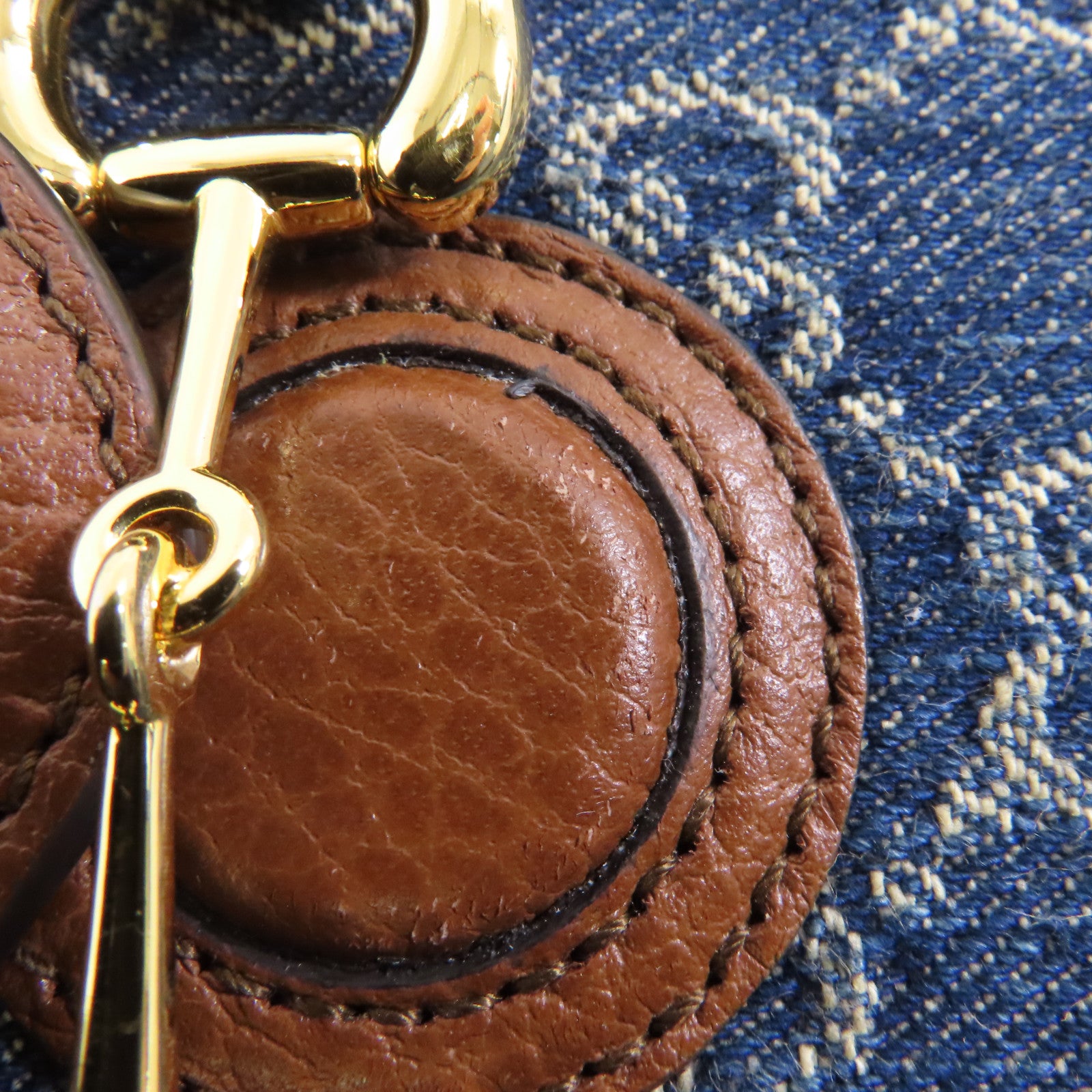 GUCCI 牛仔布GG Supreme Horsebit 1955金扣肩背袋藍色/啡色