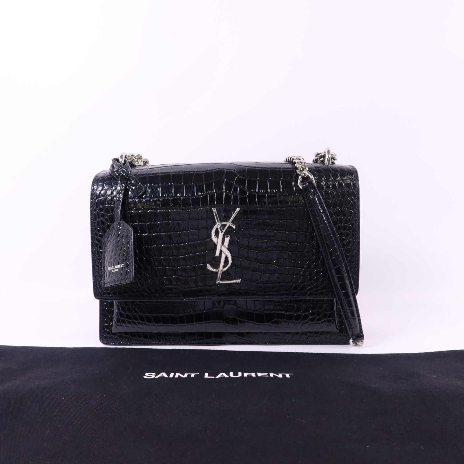 SAINT LAURENT 牛皮皮革Sunset Medium銀扣鏈帶肩背袋