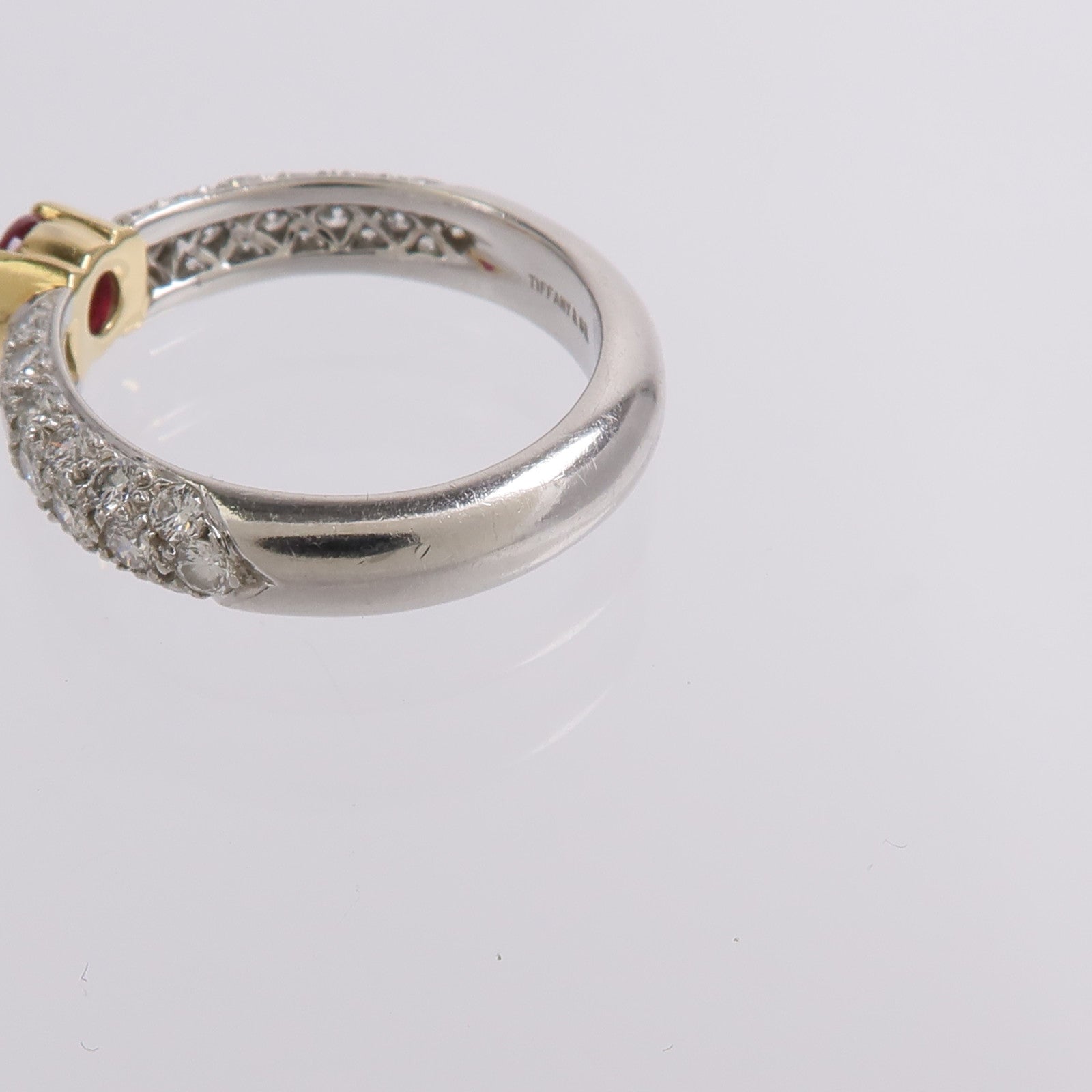 TIFFANY＆CO PT950鉑金/18K黃金Ruby Diamond Ring紅寶石/鑽石戒指