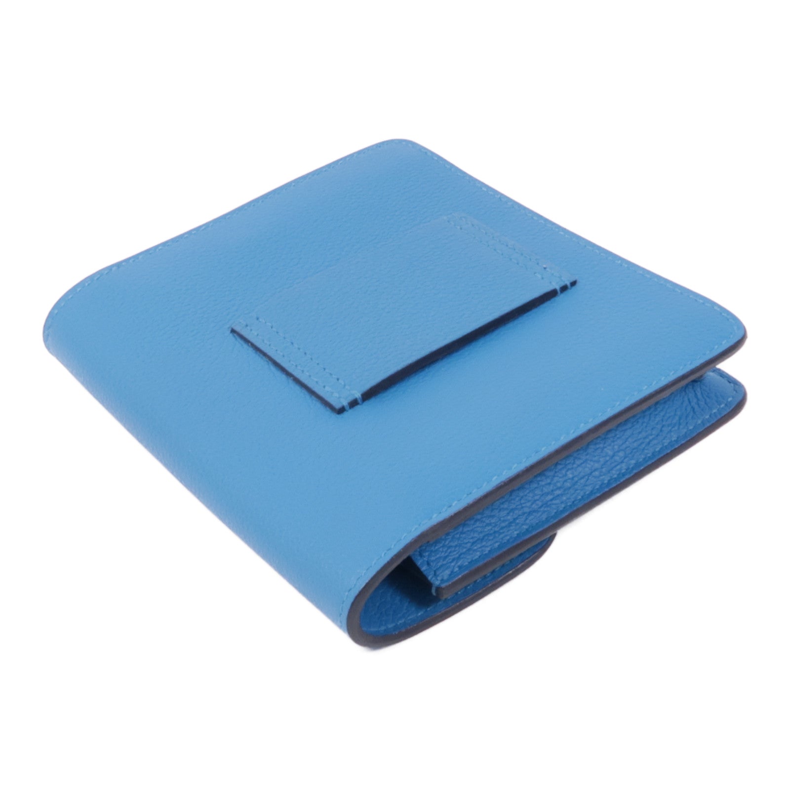 HERMES Evercolor皮革Roulis Slim金扣錢包藍色