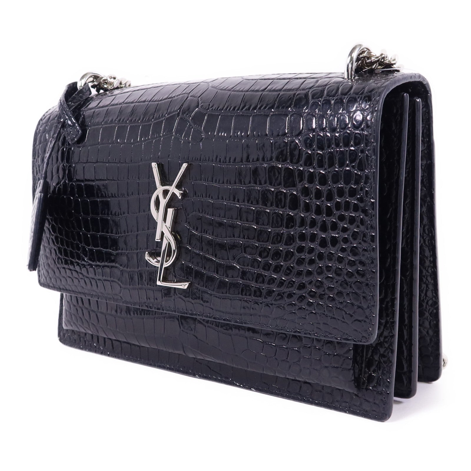 SAINT LAURENT 牛皮皮革Sunset Medium銀扣鏈帶肩背袋