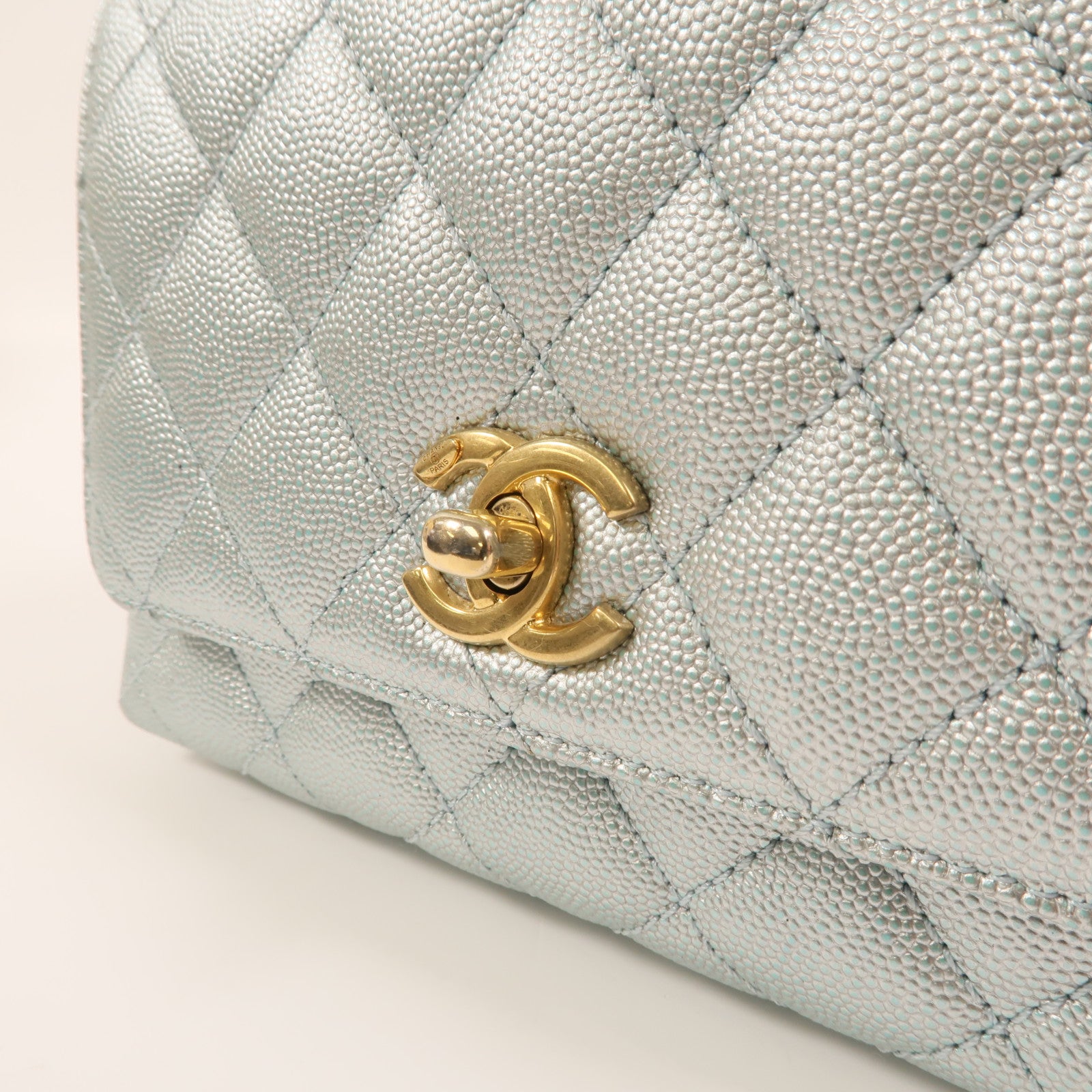 CHANEL 牛皮皮革Coco Handle Mini金扣鏈帶手挽肩背兩用袋