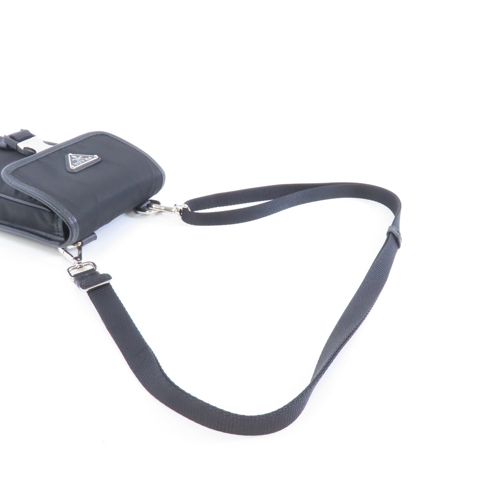 PRADA 尼龍/皮革Phone Holder Shoulder Bag銀扣手機袋斜孭袋黑色