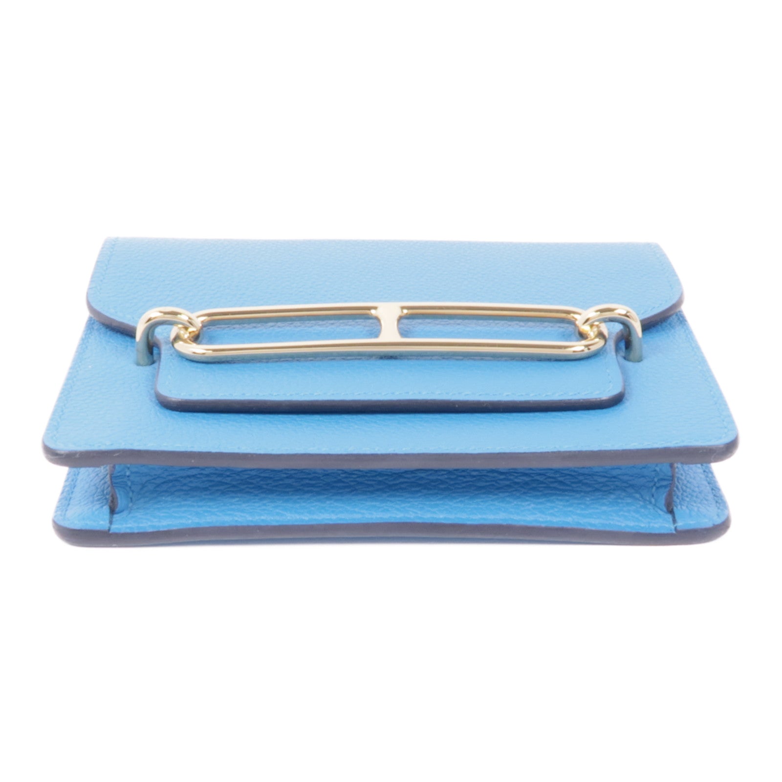 HERMES GHW Roulis Slim Wallet Evercolor Leather Blue