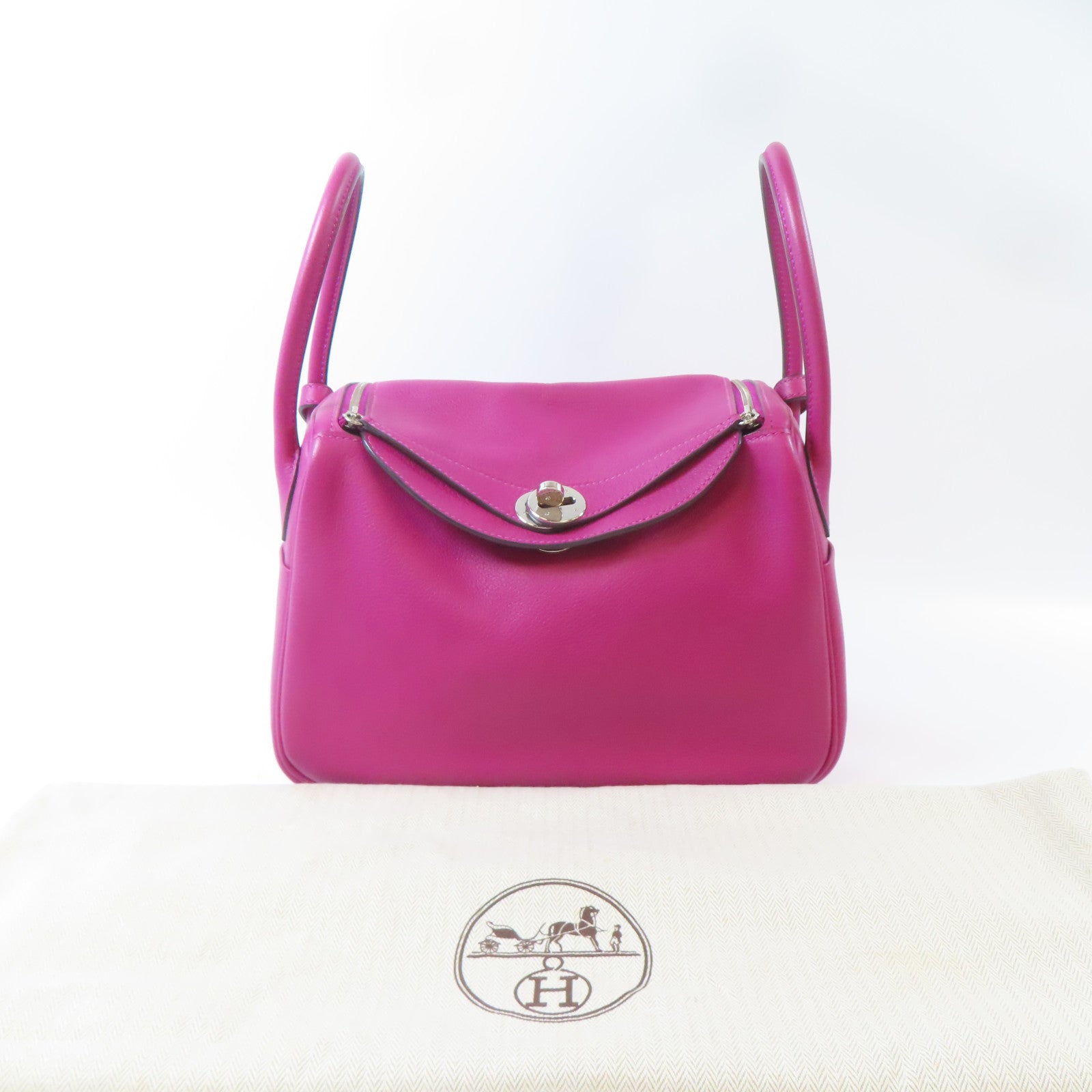 HERMES 【清倉大減價】Evercolor皮革Lindy 26銀扣肩背袋Rose Purple/桃紫色
