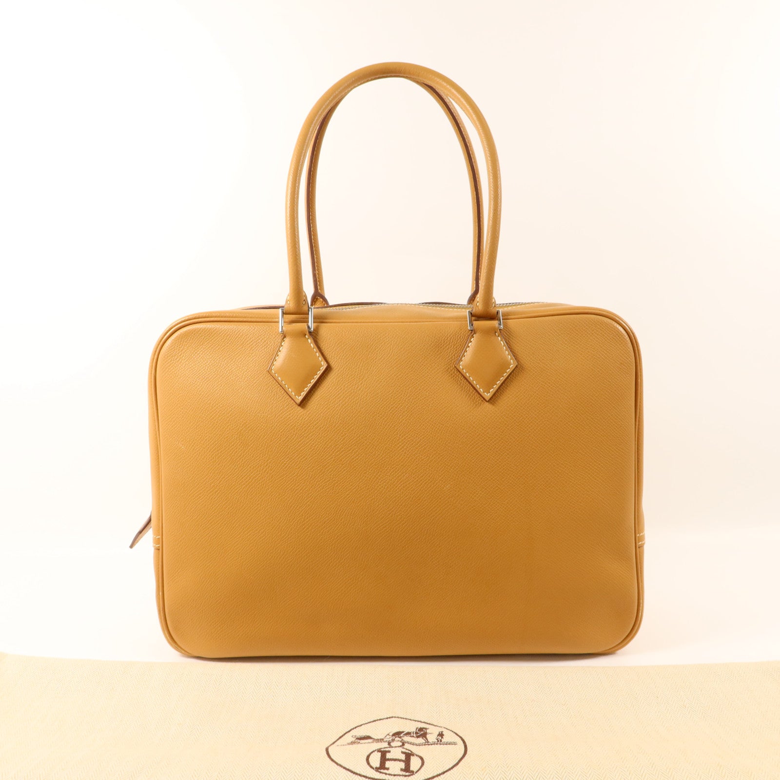 HERMES Epsom皮革Plume 32銀扣手挽袋Gold