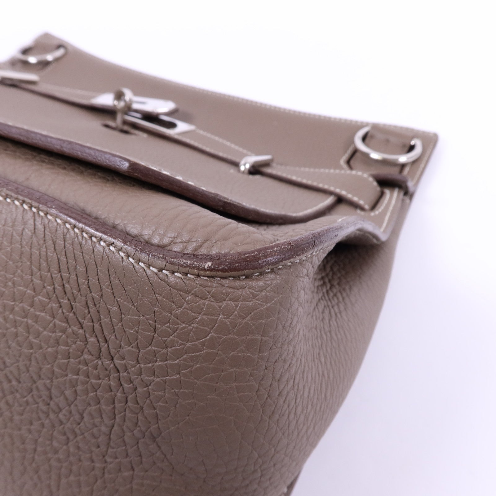 HERMES Clemence皮革Jypsiere 34銀扣肩背袋Etoupe