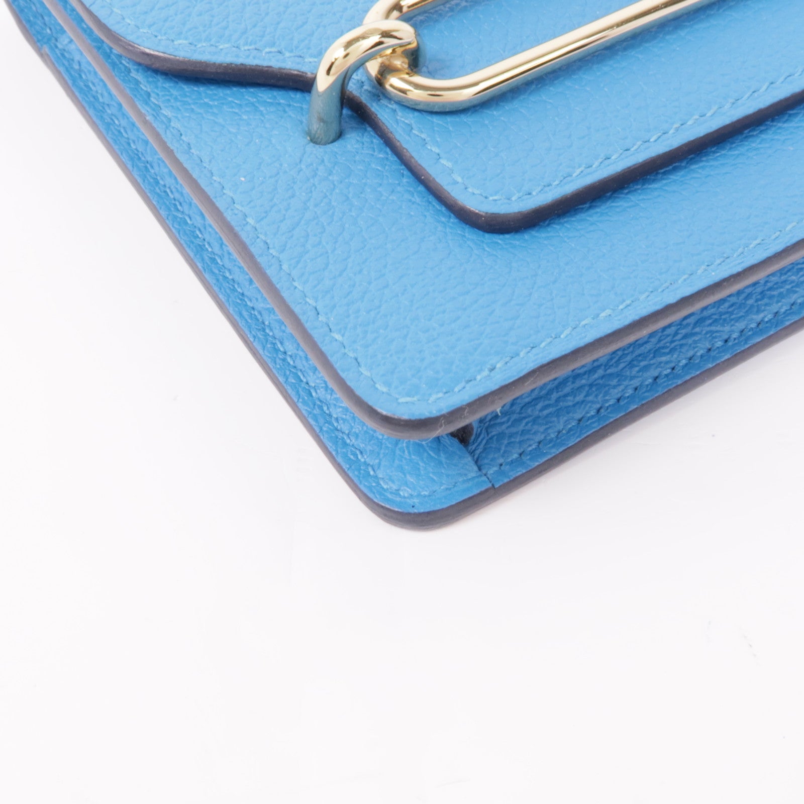 HERMES Evercolor皮革Roulis Slim金扣錢包藍色