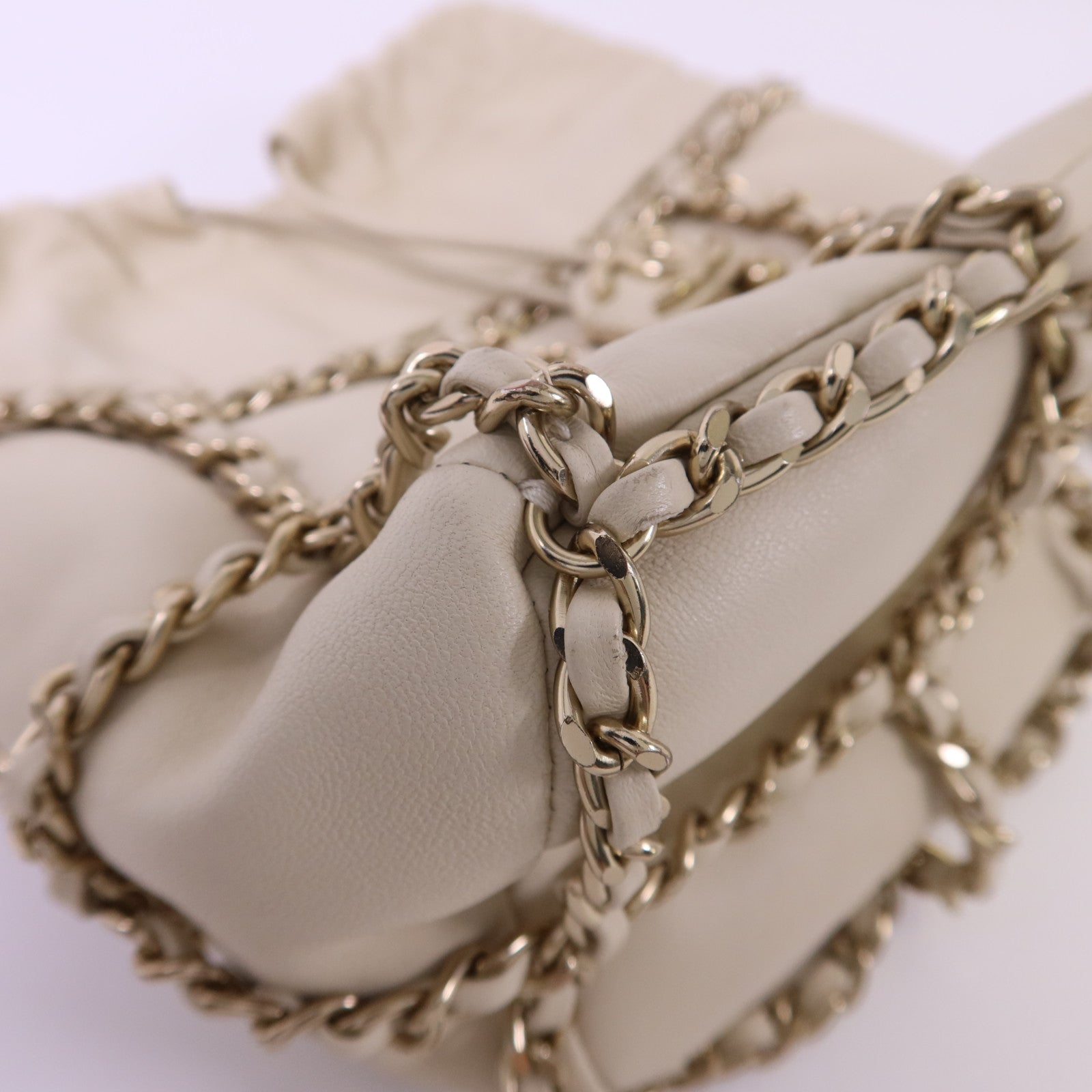 CHANEL 羊皮皮革Drawstring Bag金扣鏈帶肩背袋