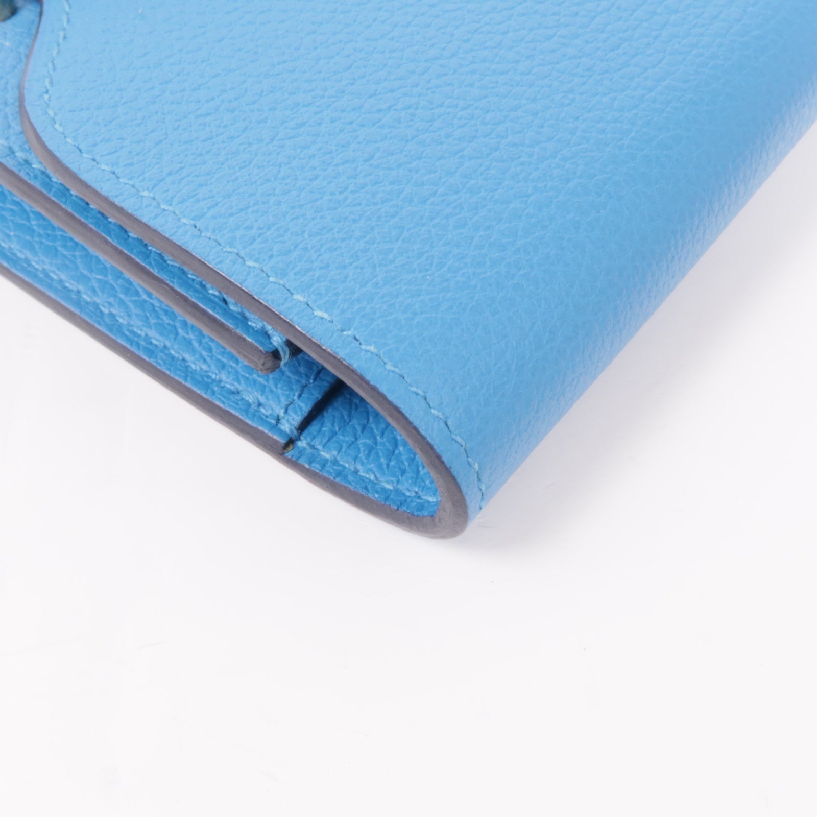 HERMES Evercolor皮革Roulis Slim金扣錢包藍色