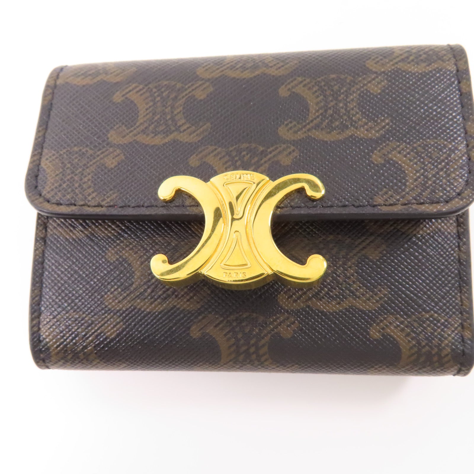 CELINE 塗層帆布Triomphe Trifold Wallet金扣錢包
