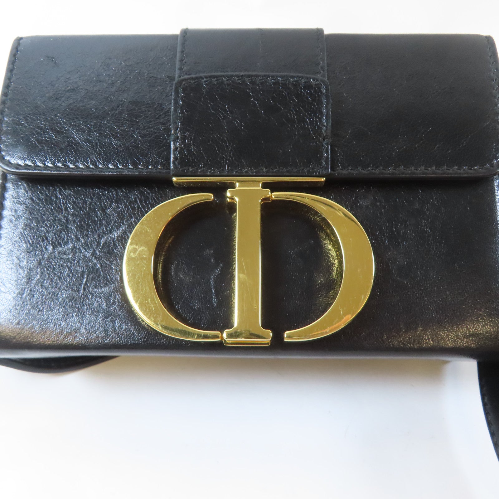 Dior 牛皮皮革Mini Montaigne金扣肩背袋黑色