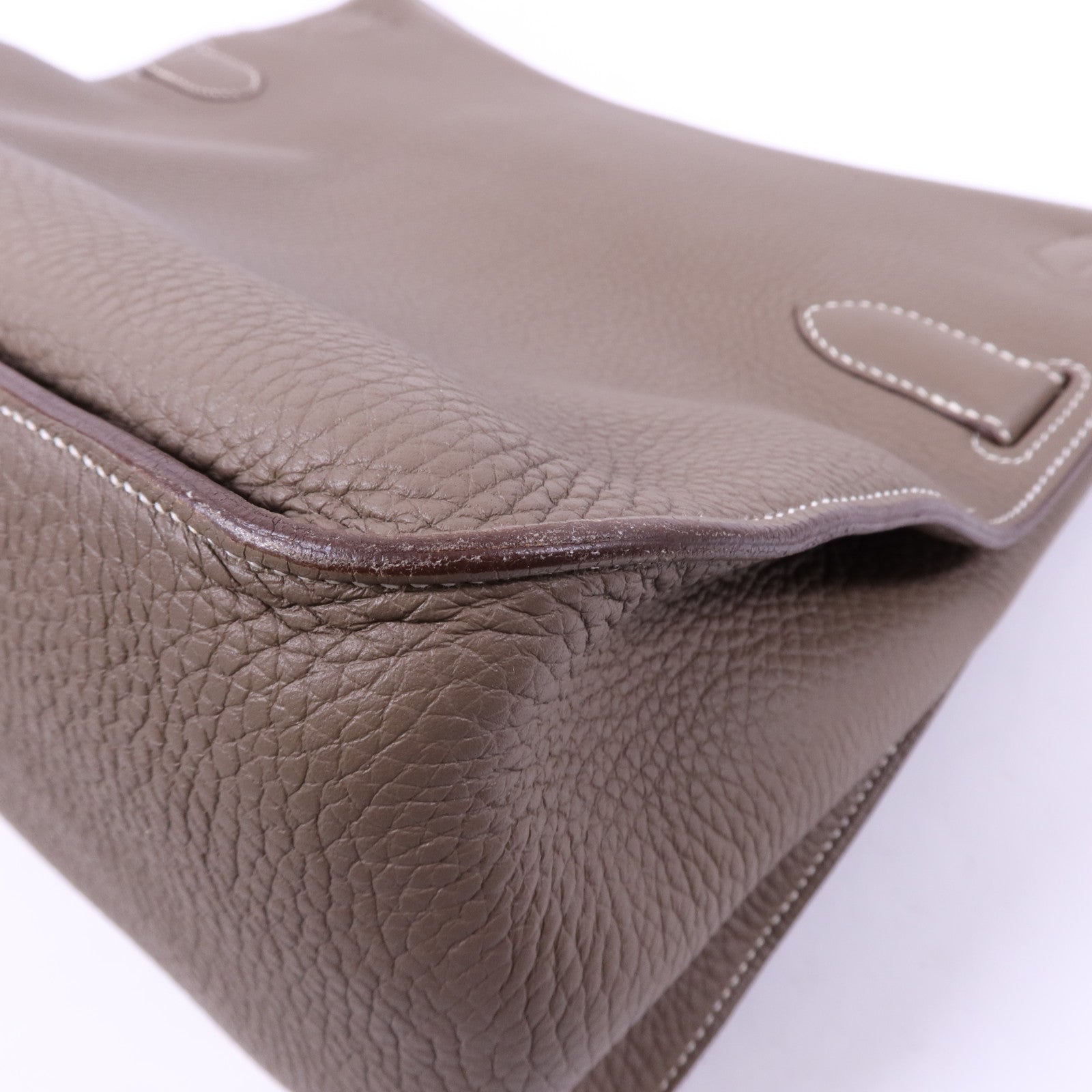 HERMES Clemence皮革Jypsiere 34銀扣肩背袋Etoupe