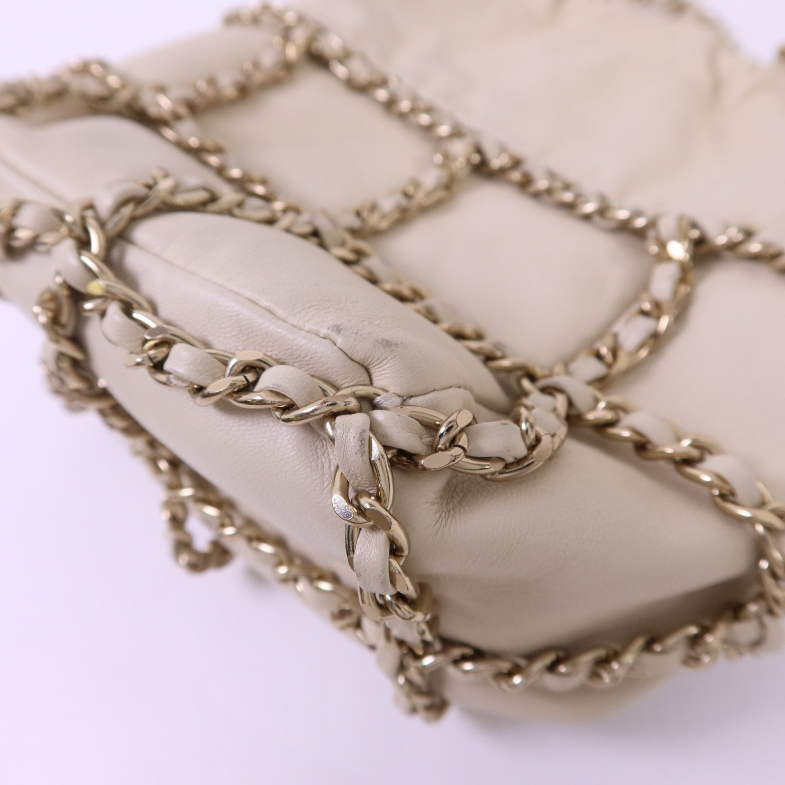 CHANEL 羊皮皮革Drawstring Bag金扣鏈帶肩背袋