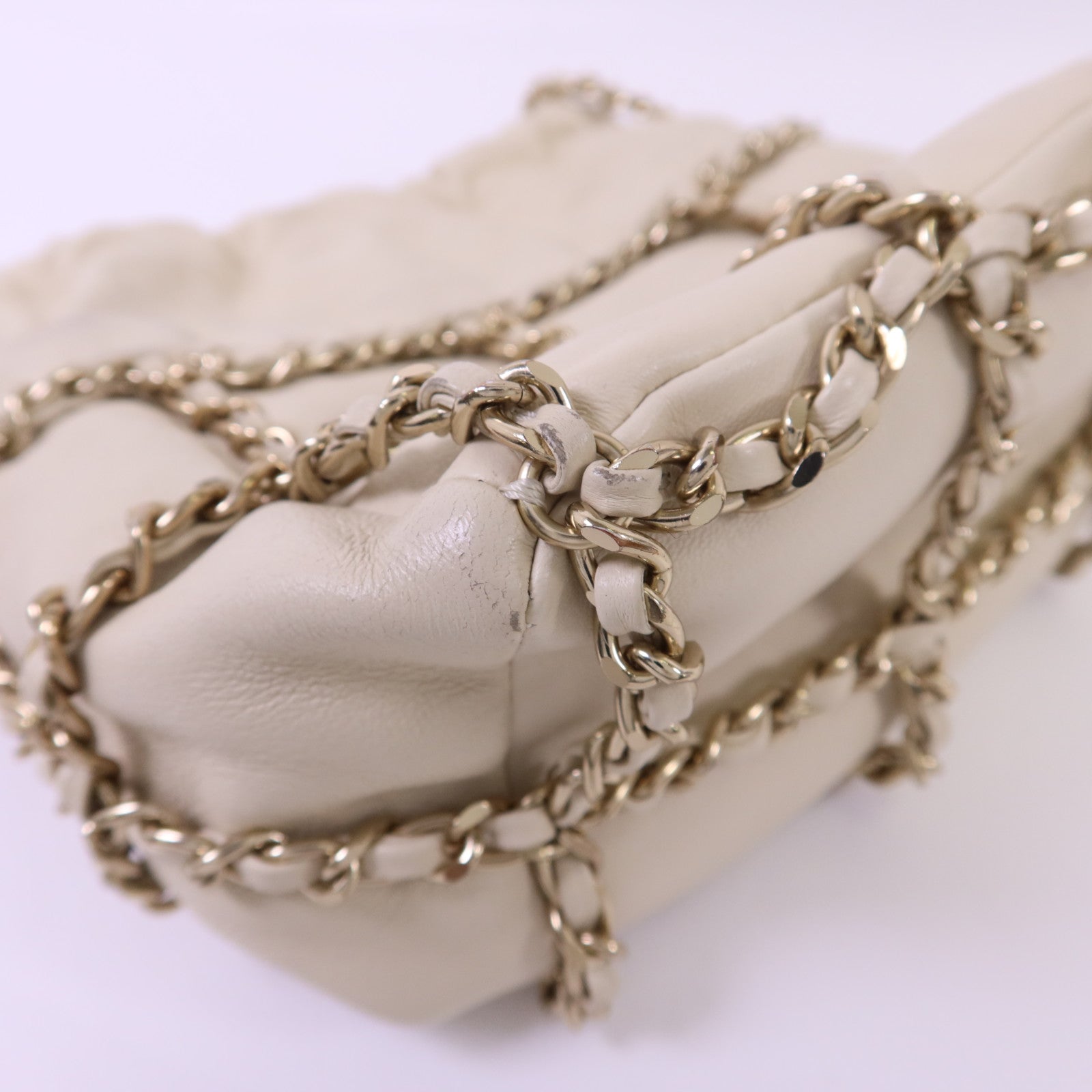 CHANEL 羊皮皮革Drawstring Bag金扣鏈帶肩背袋
