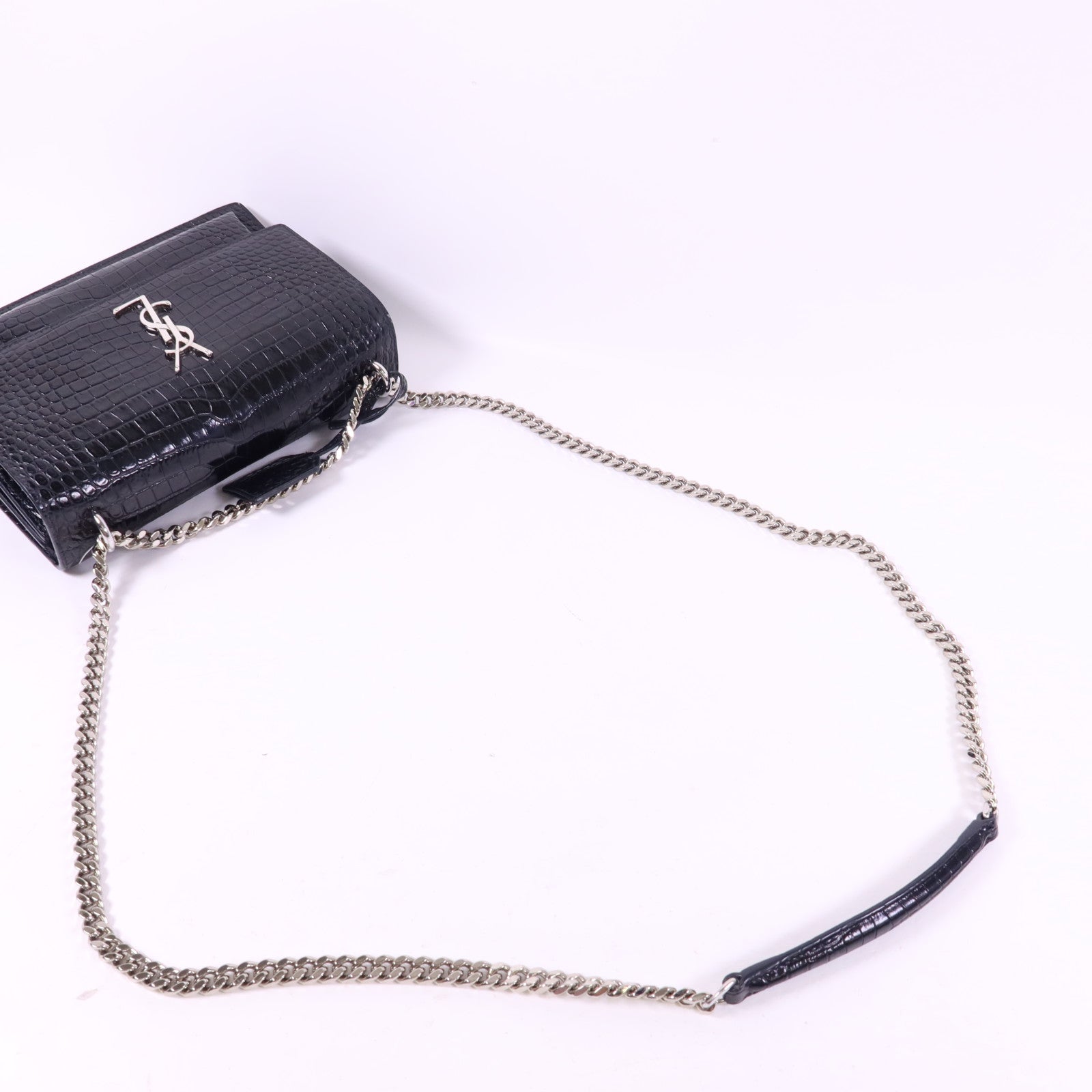 SAINT LAURENT 牛皮皮革Sunset Medium銀扣鏈帶肩背袋