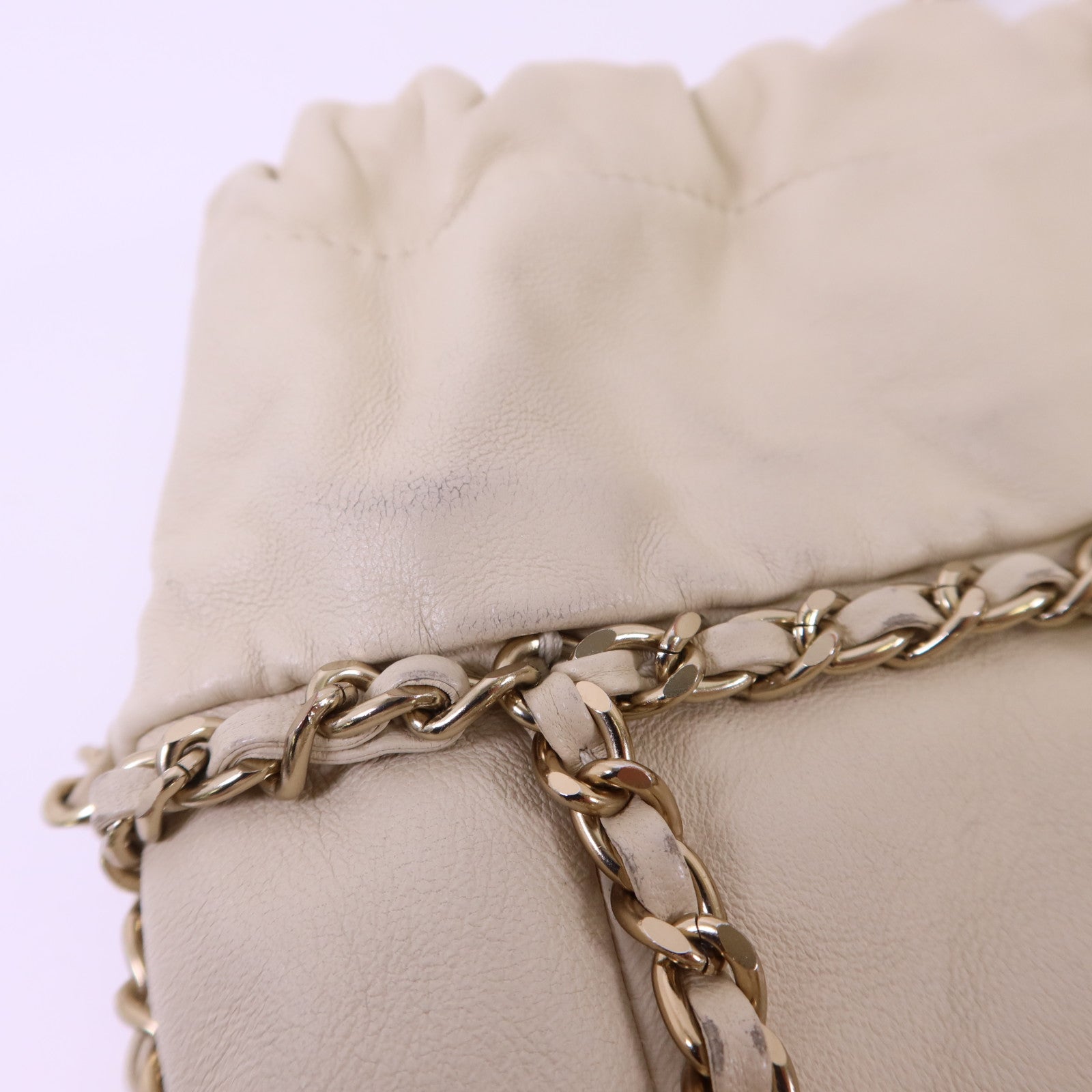 CHANEL 羊皮皮革Drawstring Bag金扣鏈帶肩背袋