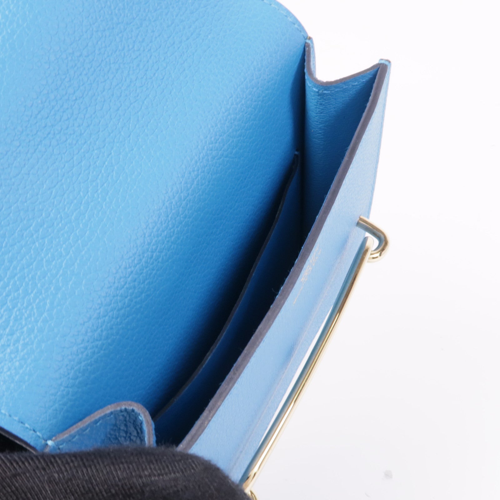 HERMES GHW Roulis Slim Wallet Evercolor Leather Blue