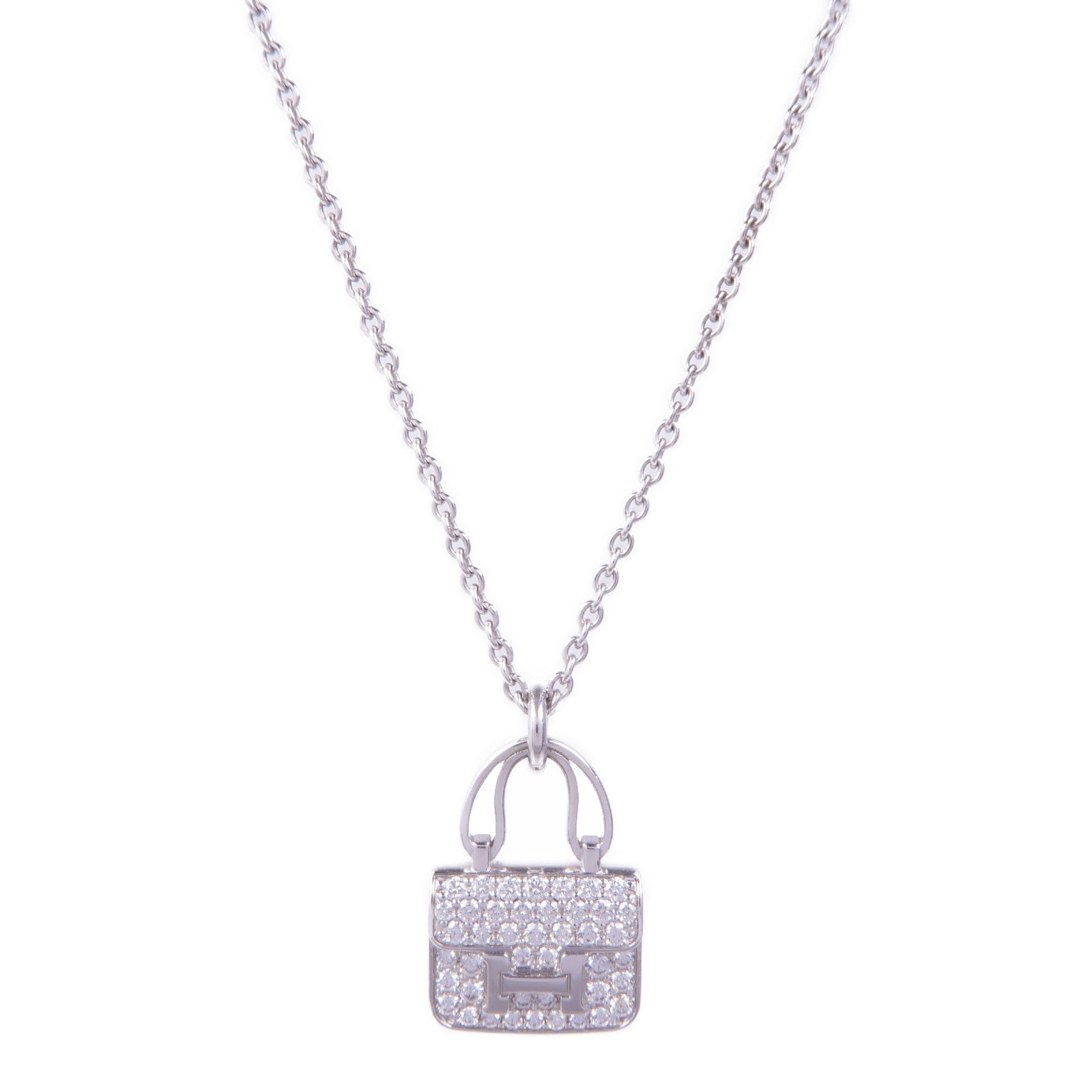 HERMES 18K白金Amulettes Constance Diamond Necklace鑽石項鍊