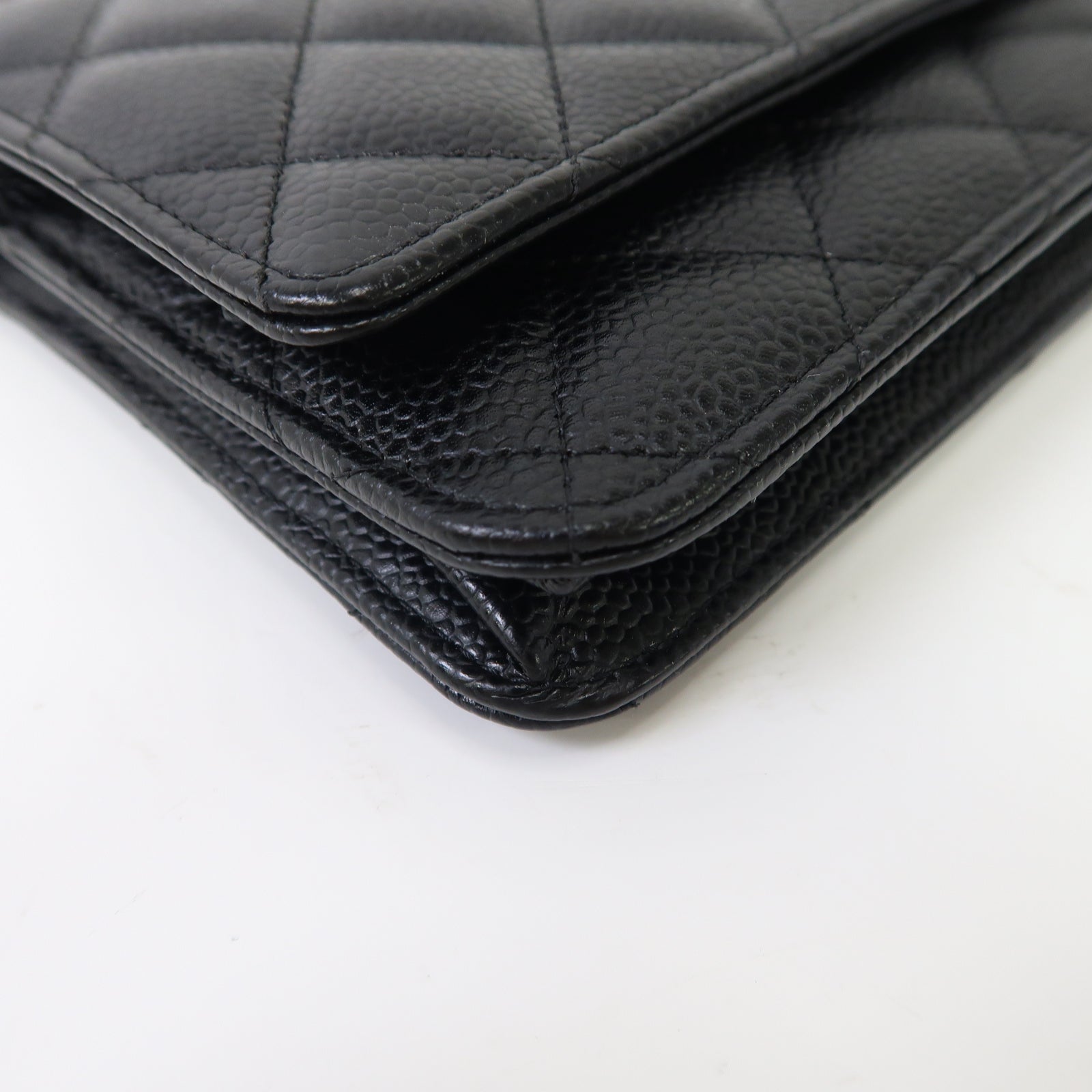 CHANEL 菱格Caviar皮革Wallet On Chain銀扣鏈帶肩背袋黑色