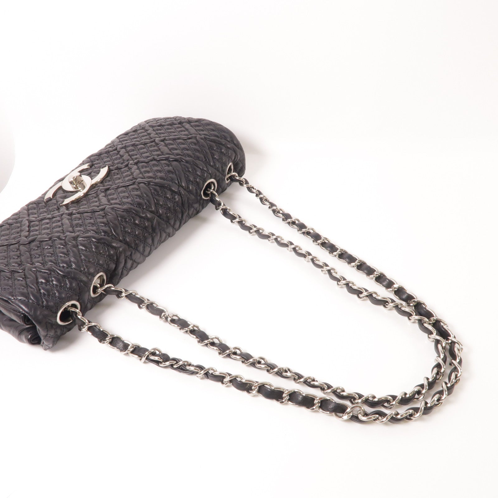 CHANEL 牛皮皮革Shoulder Bag銀扣鏈帶肩背袋