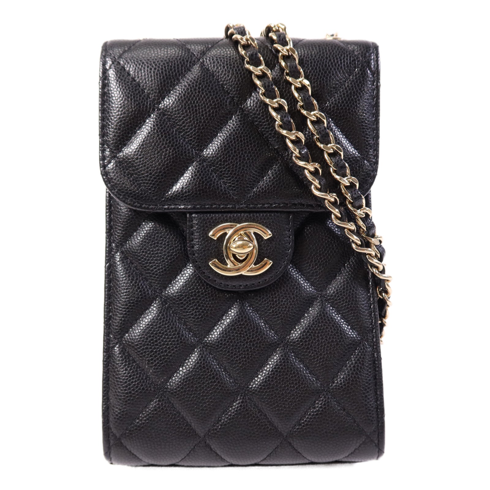 CHANEL 牛皮皮革Phone Bag金扣鏈帶肩背袋