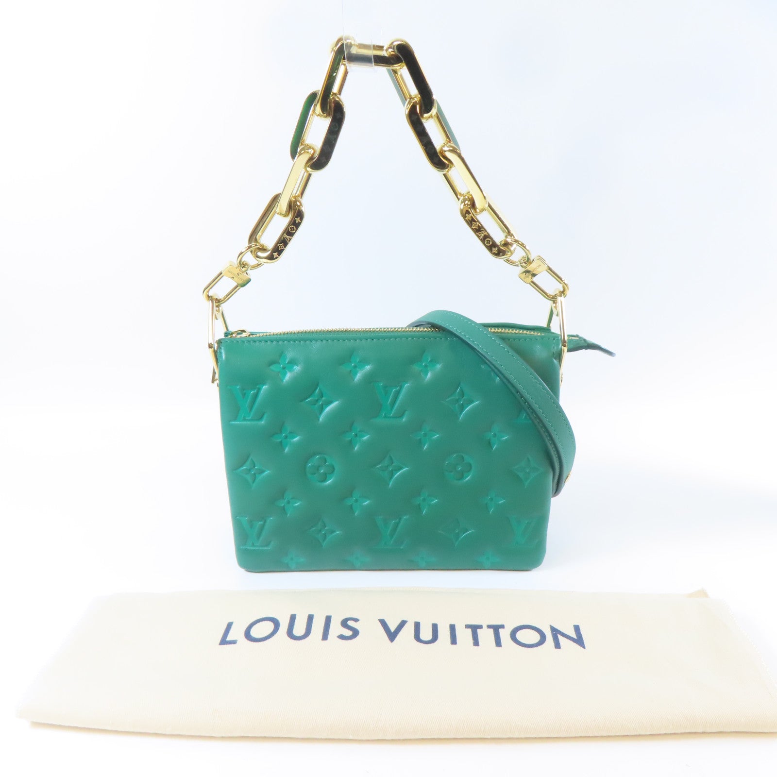 LOUIS VUITTON 【激減優惠】羊皮皮革Coussin BB金扣手挽肩背兩用袋綠色