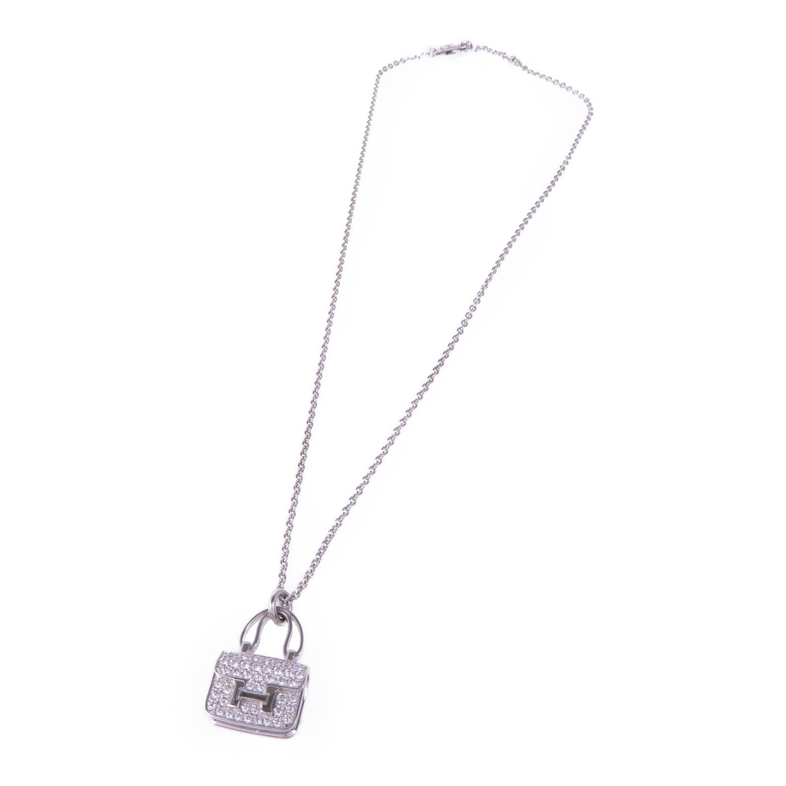 HERMES 18K白金Amulettes Constance Diamond Necklace鑽石項鍊