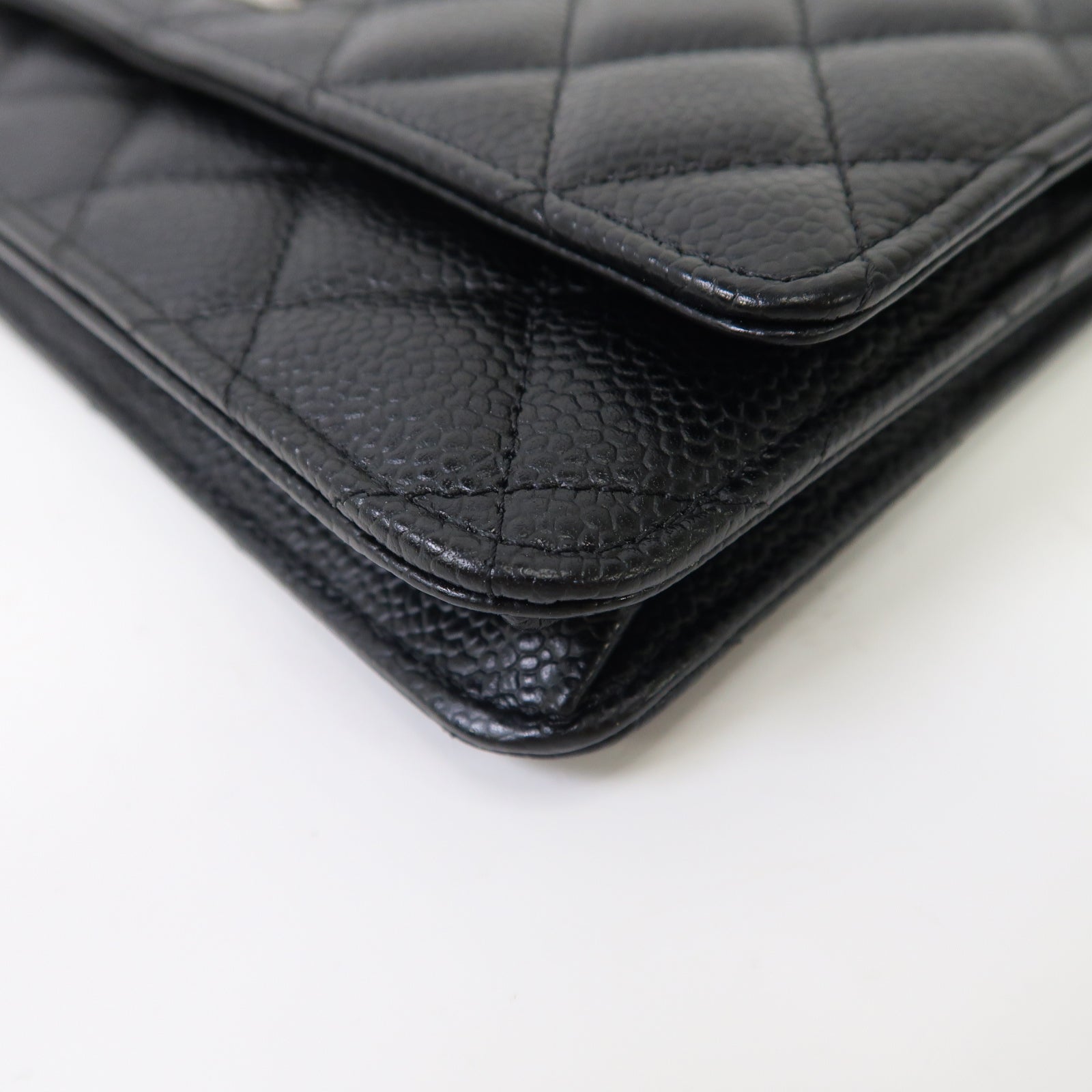 CHANEL 菱格Caviar皮革Wallet On Chain銀扣鏈帶肩背袋黑色