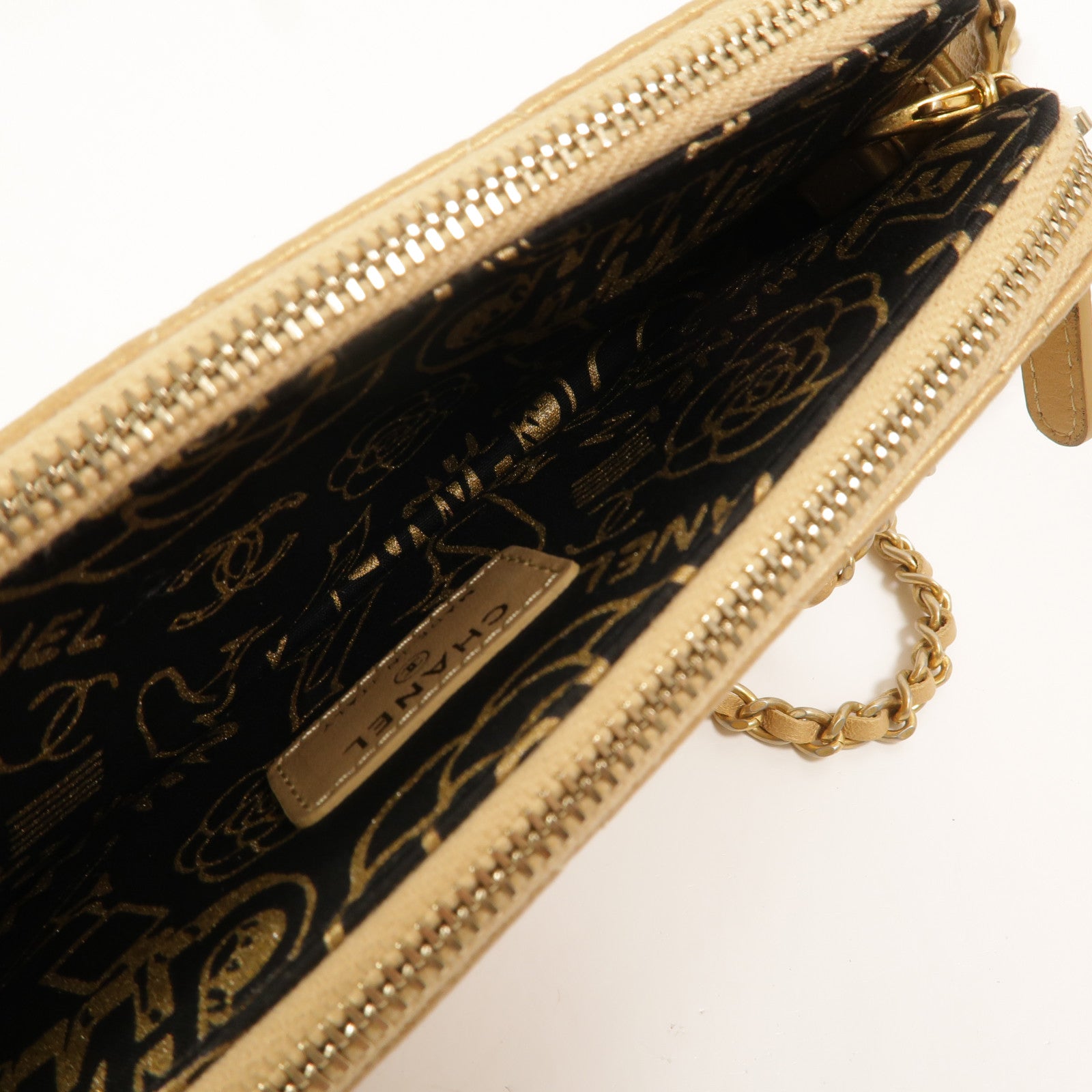 CHANEL 羊皮皮革Double Zip Clutch Bag鏈帶肩背袋