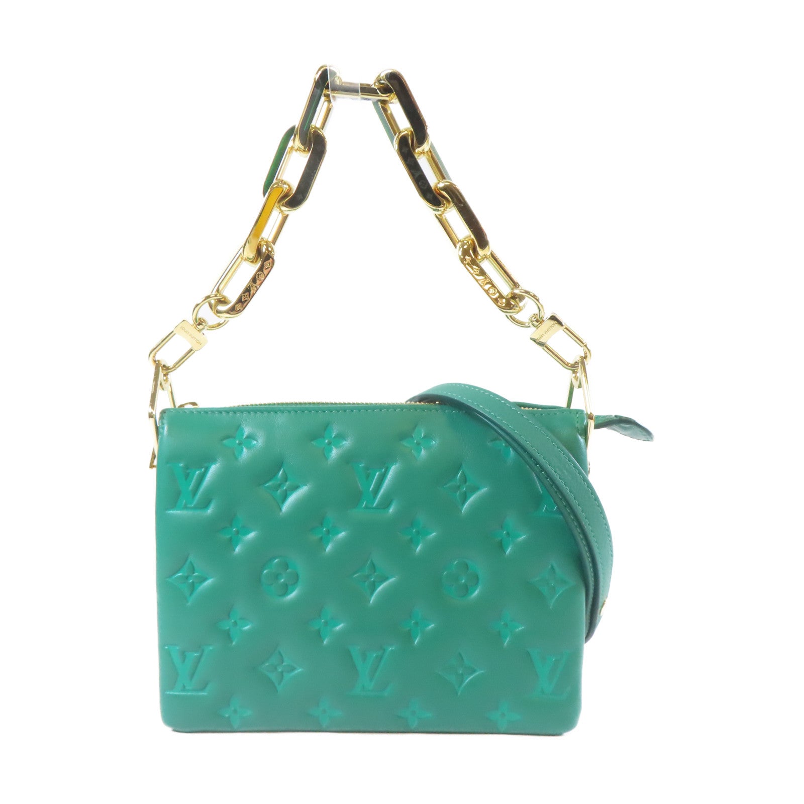 LOUIS VUITTON 【激減優惠】羊皮皮革Coussin BB金扣手挽肩背兩用袋綠色