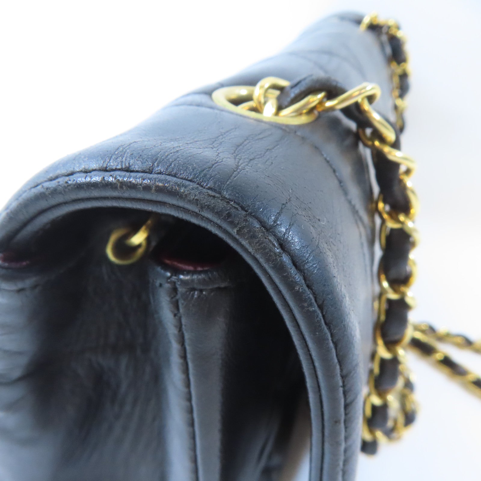 CHANEL 菱格羊皮皮革Diana金扣鏈帶肩背袋黑色